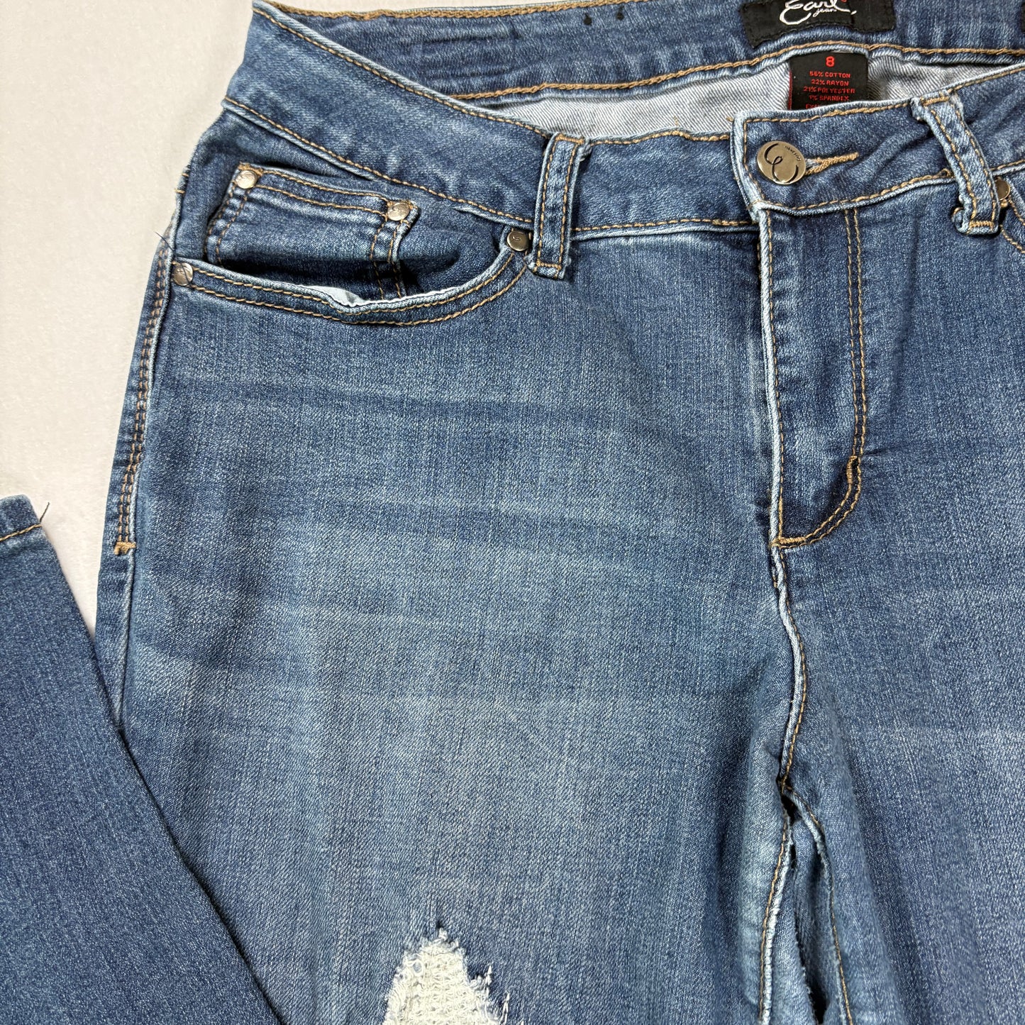 Earl Jeans Skinny Distressed Blue Denim Womens 8 Ripped Stretch Jeggings Baggy Fit