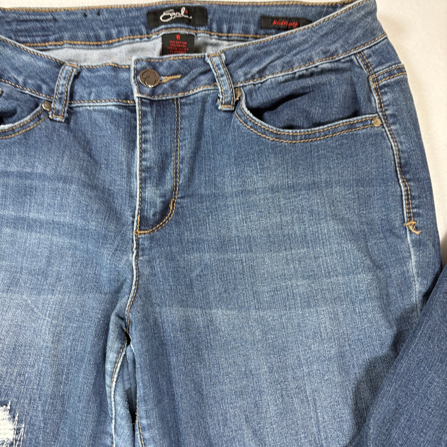 Earl Jeans Skinny Distressed Blue Denim Womens 8 Ripped Stretch Jeggings Baggy Fit