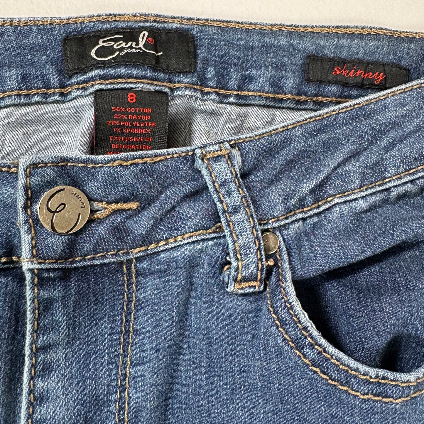 Earl Jeans Skinny Distressed Blue Denim Womens 8 Ripped Stretch Jeggings Baggy Fit