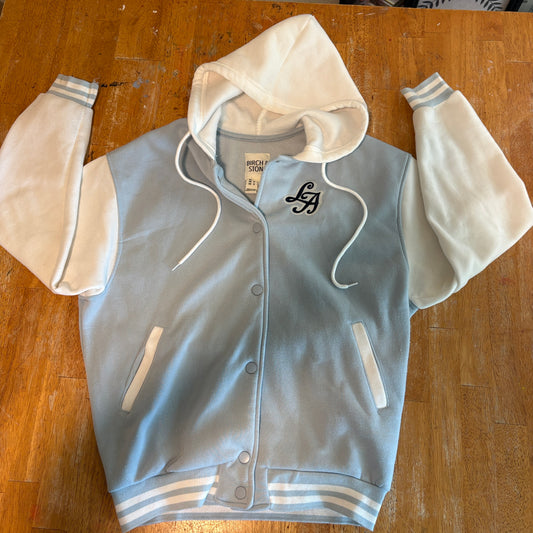 Birch & Stone Varsity Hoodie Jacket Womens S Blue Snap Up LA Y2K Streetwear