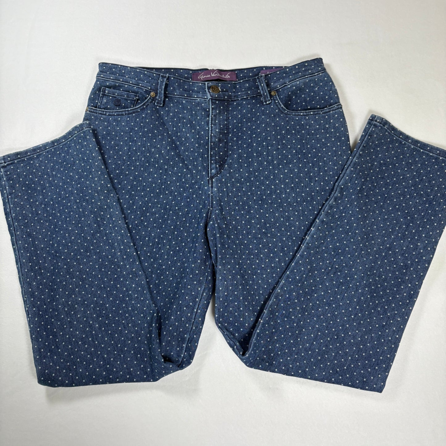Gloria Vanderbilt Amanda Jeans Women’s 14P Petite Blue Polka Dot Denim Straight