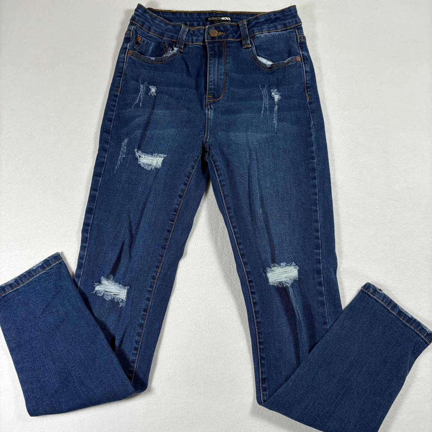 Fashion Nova Womens Jeans 7 Distressed Blue Denim Skinny Stretch Ripped Y2K