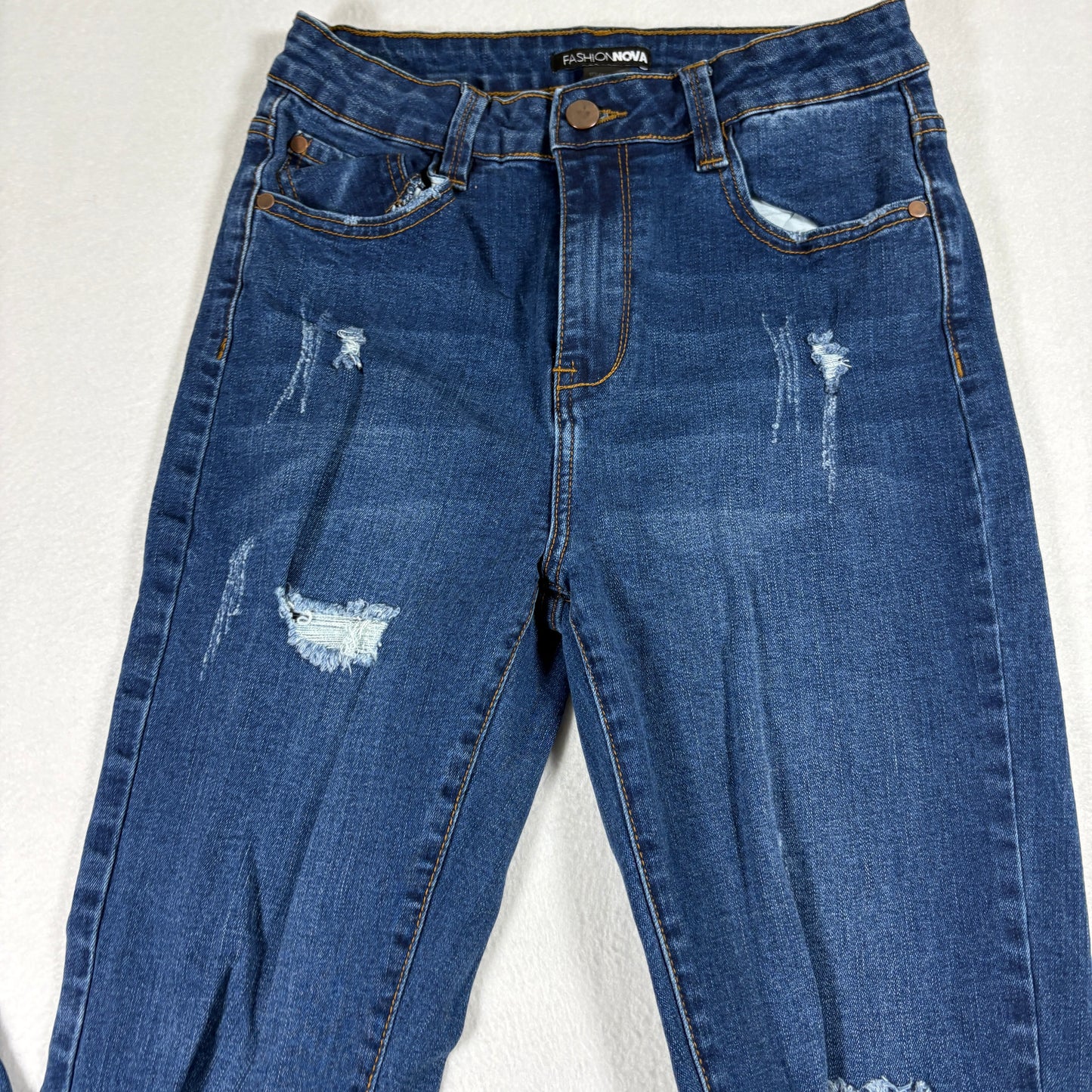 Fashion Nova Womens Jeans 7 Distressed Blue Denim Skinny Stretch Ripped Y2K