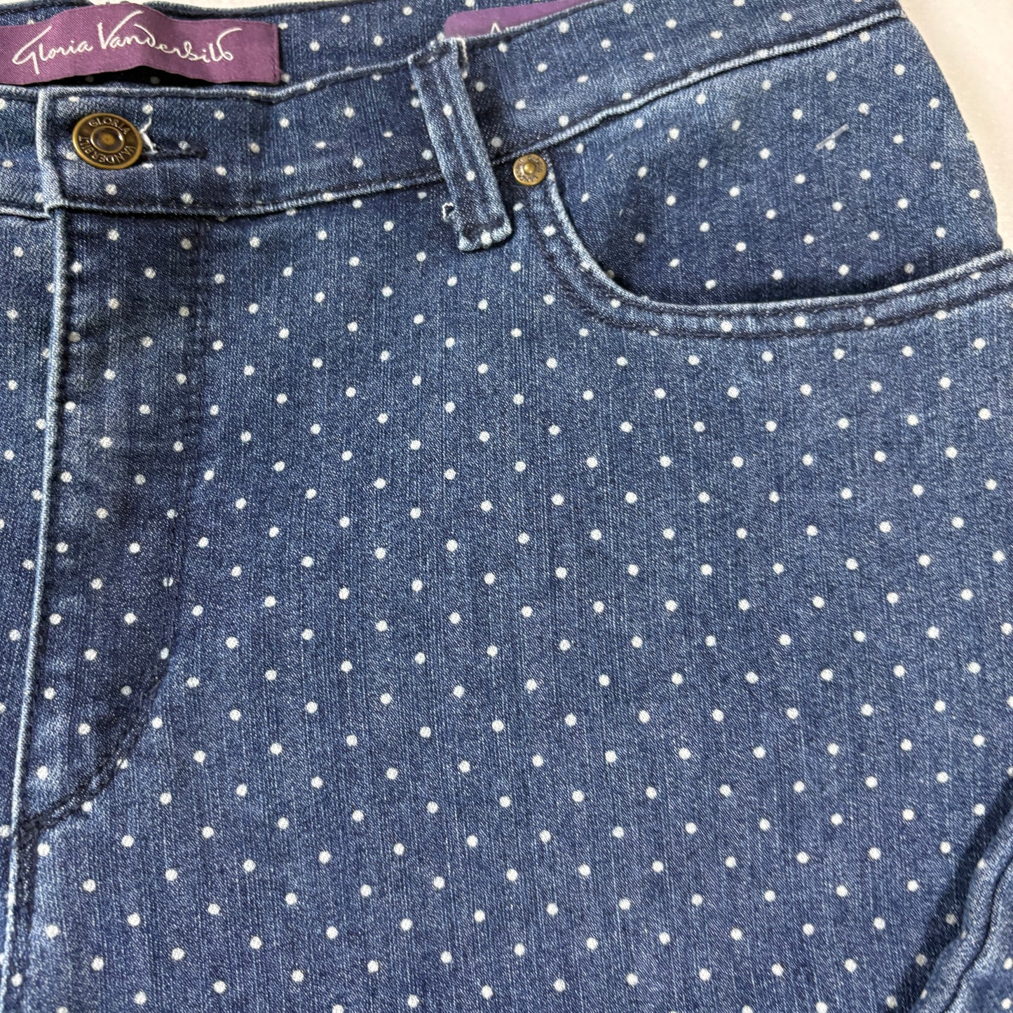 Gloria Vanderbilt Amanda Jeans Women’s 14P Petite Blue Polka Dot Denim Straight