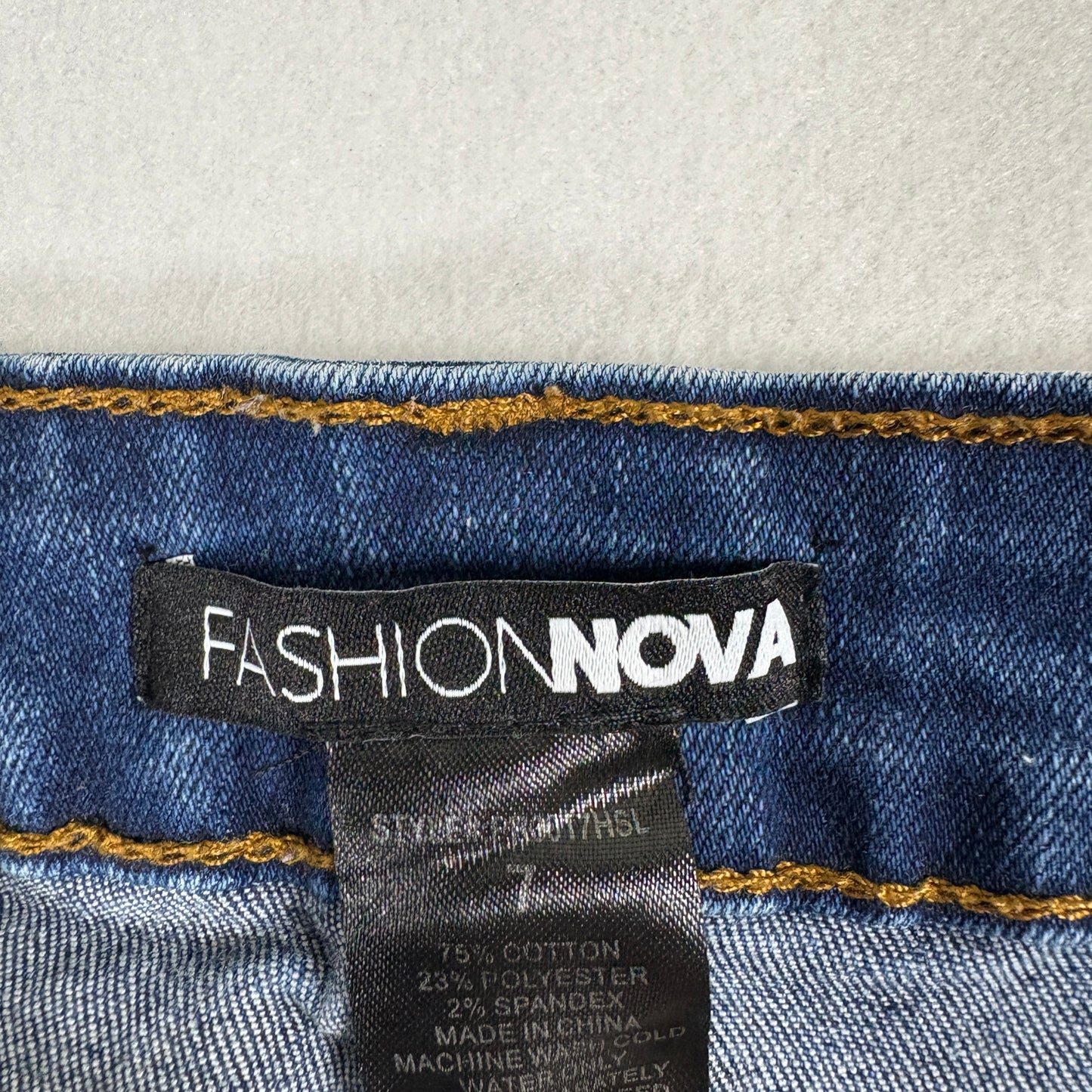 Fashion Nova Womens Jeans 7 Distressed Blue Denim Skinny Stretch Ripped Y2K