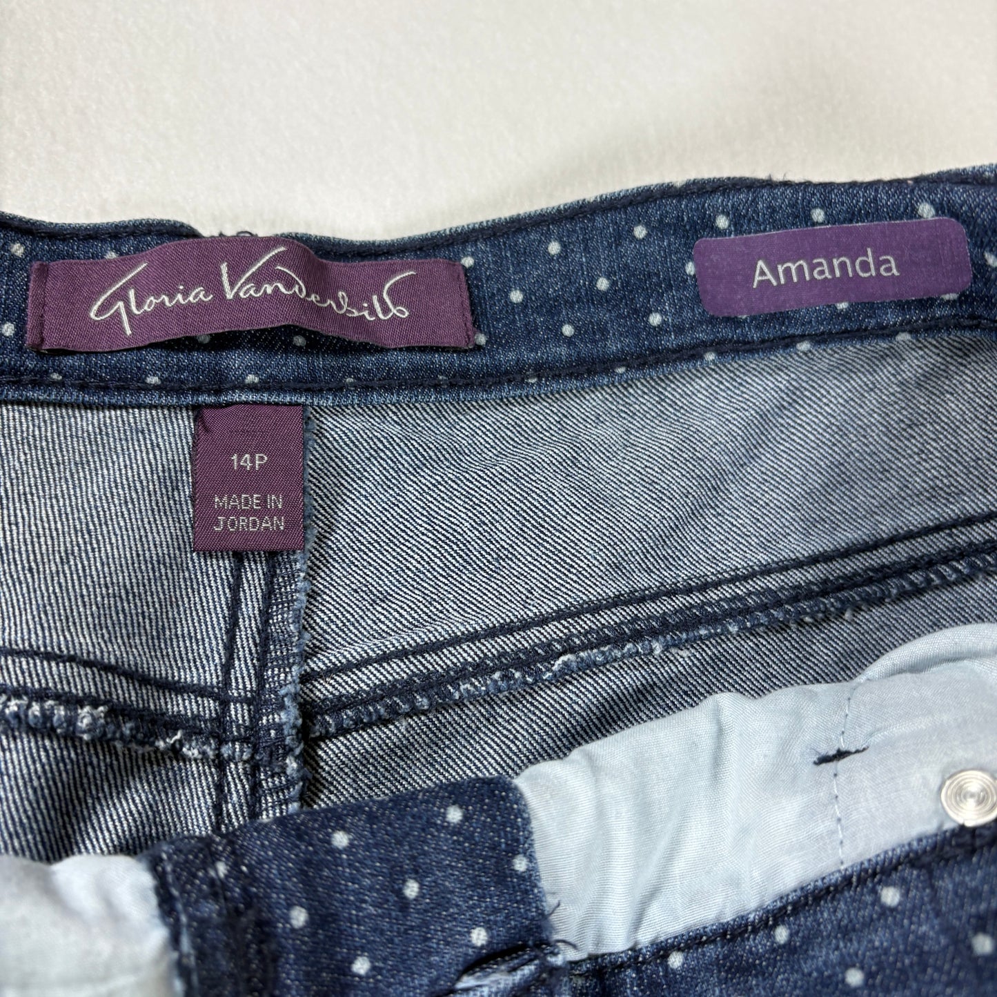 Gloria Vanderbilt Amanda Jeans Women’s 14P Petite Blue Polka Dot Denim Straight