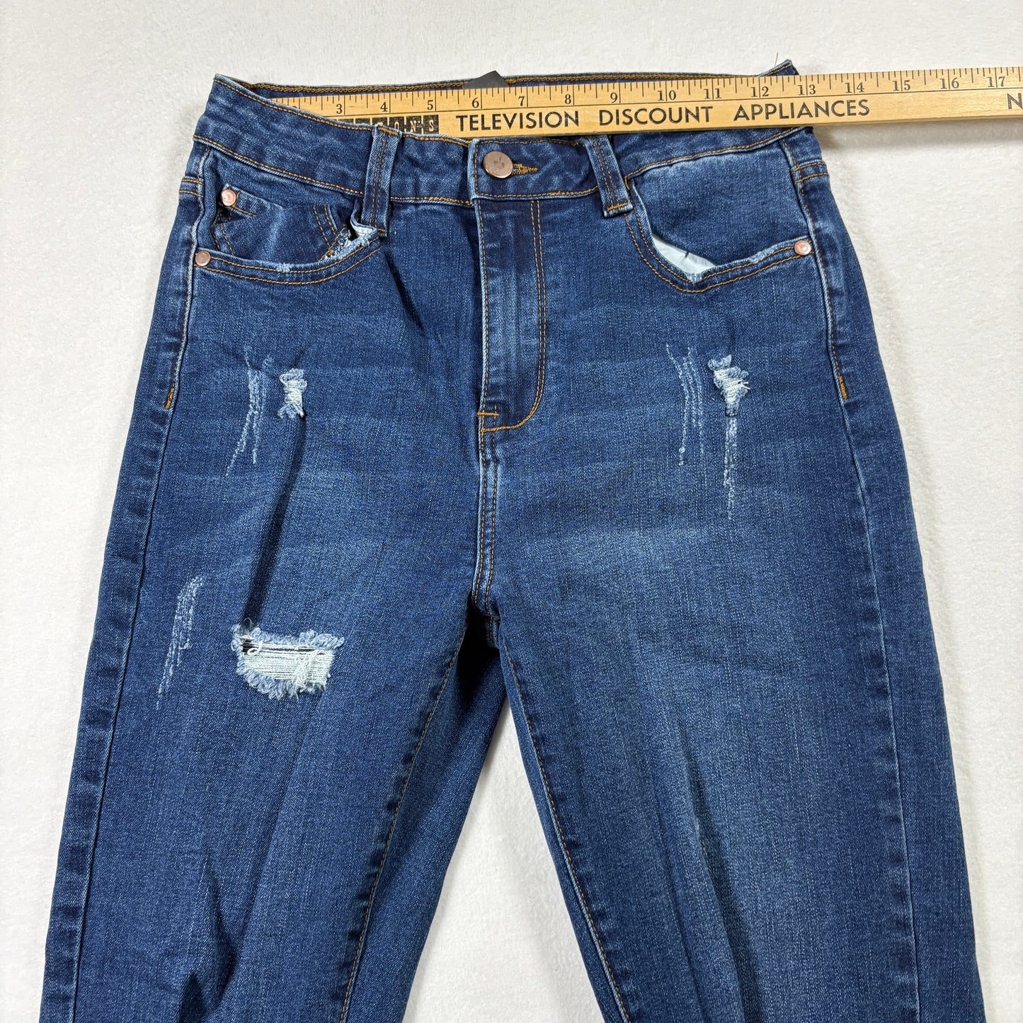 Fashion Nova Womens Jeans 7 Distressed Blue Denim Skinny Stretch Ripped Y2K