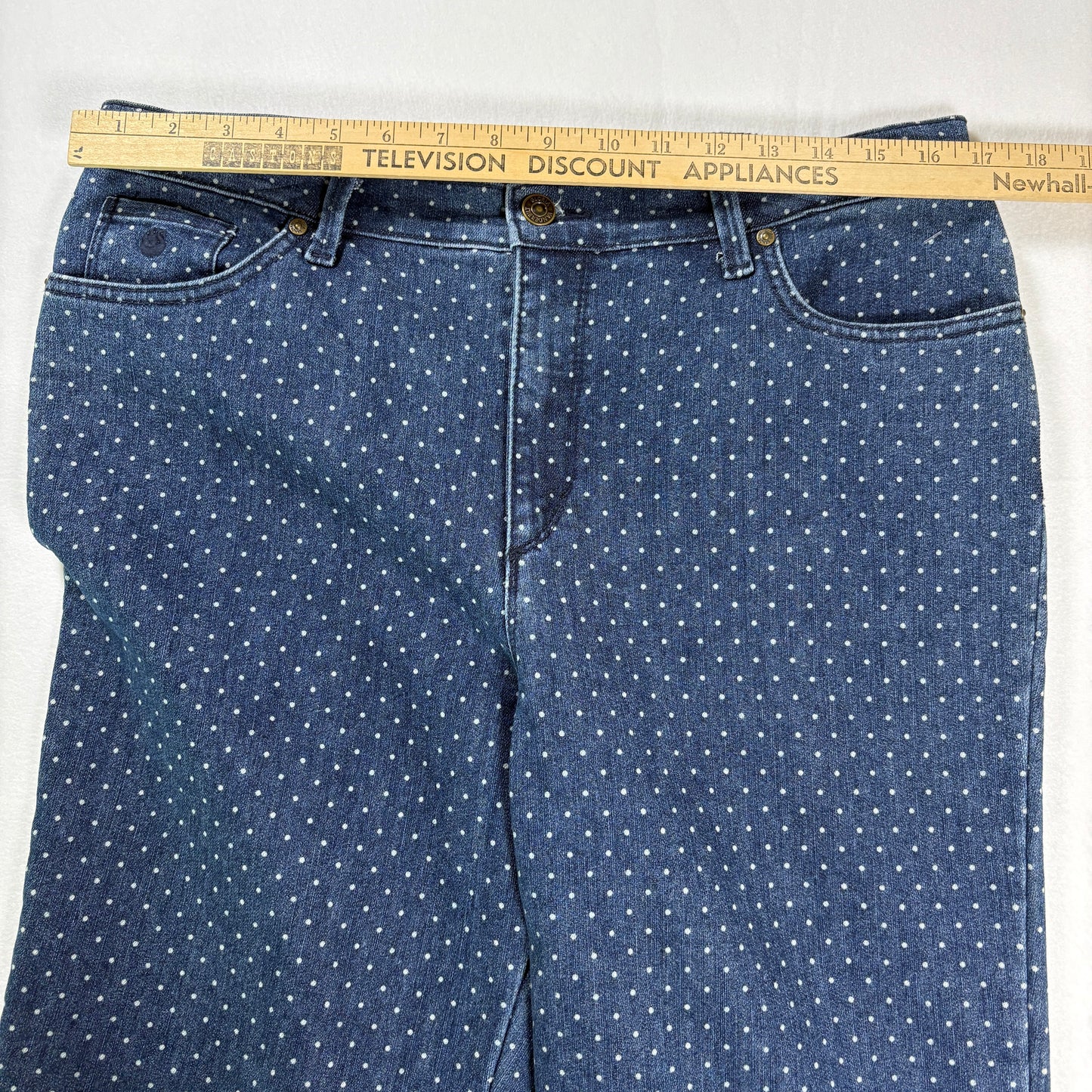 Gloria Vanderbilt Amanda Jeans Women’s 14P Petite Blue Polka Dot Denim Straight