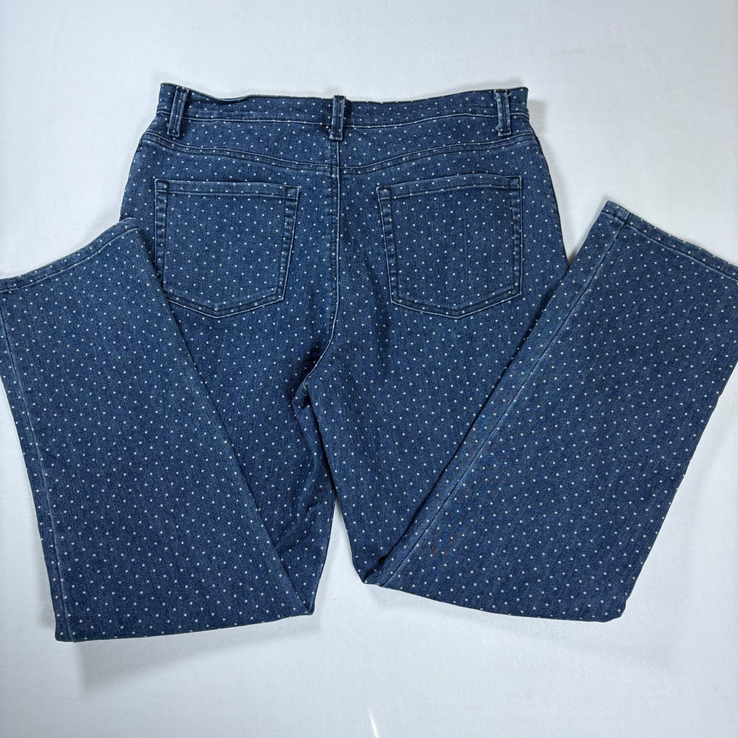 Gloria Vanderbilt Amanda Jeans Women’s 14P Petite Blue Polka Dot Denim Straight