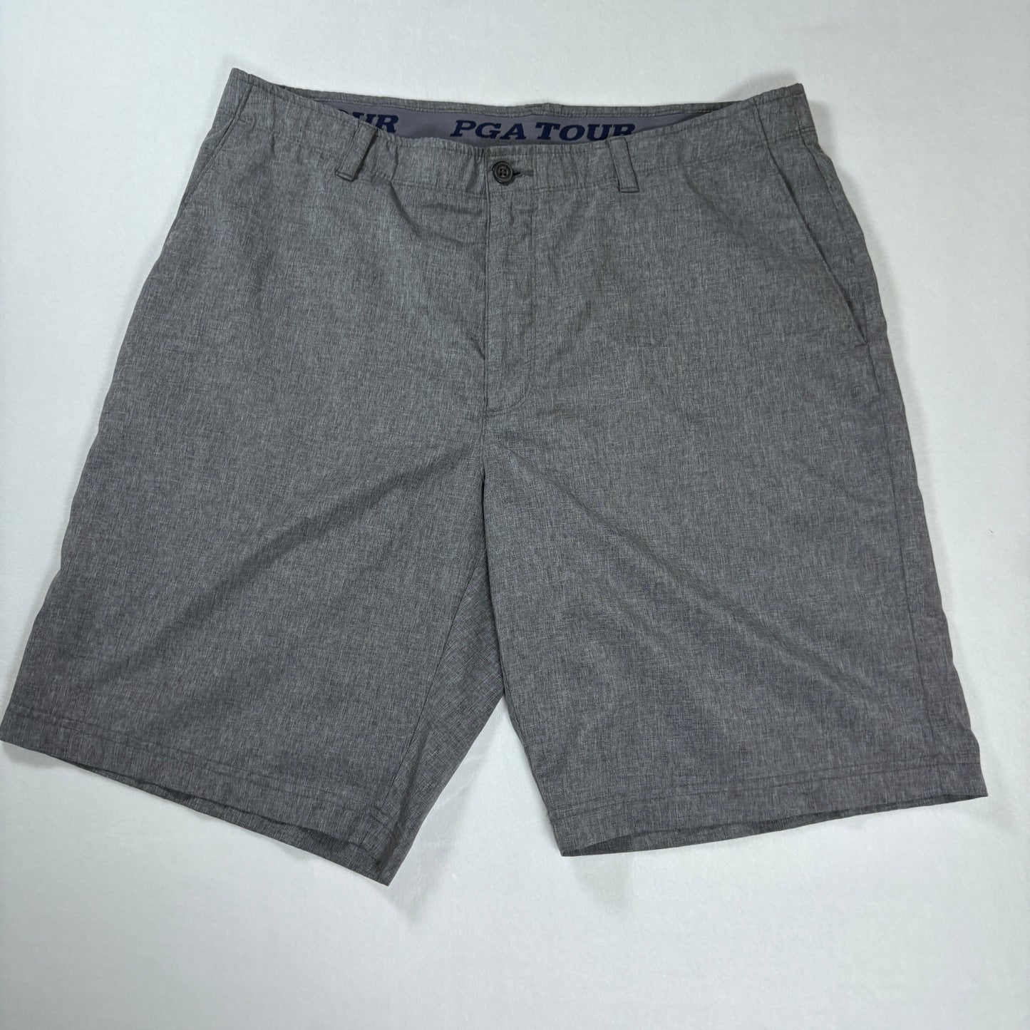PGA Tour Men’s Golf Shorts Gray Stretch Flat Front Performance Chino Size 38