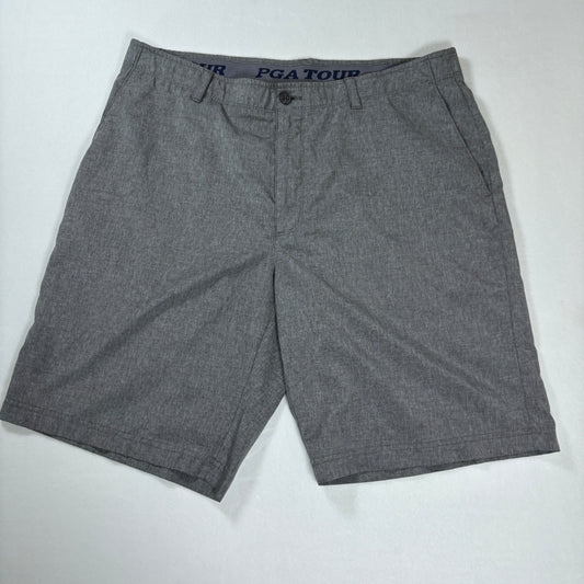 PGA Tour Men’s Golf Shorts Gray Stretch Flat Front Performance Chino Size 38