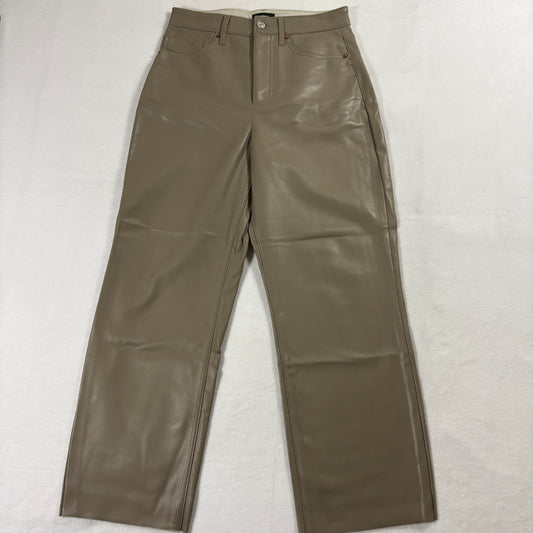 Express Pants Womens 4R Taupe Faux Leather Modern Straight Y2K Streetwear!