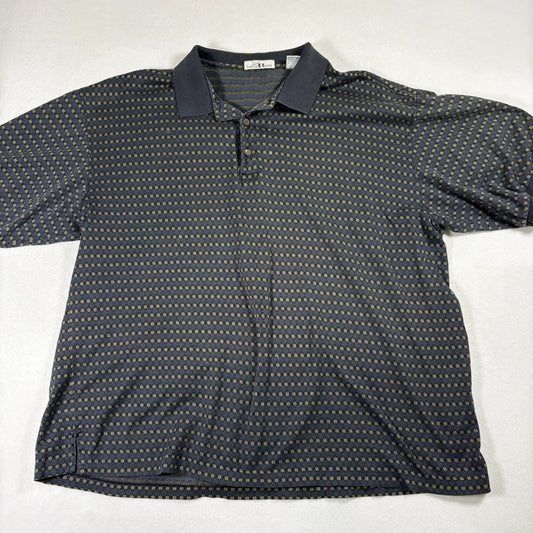Louis Roth Mens Polo Shirt XXL Black Gold Pattern 90s Vintage Made in Korea