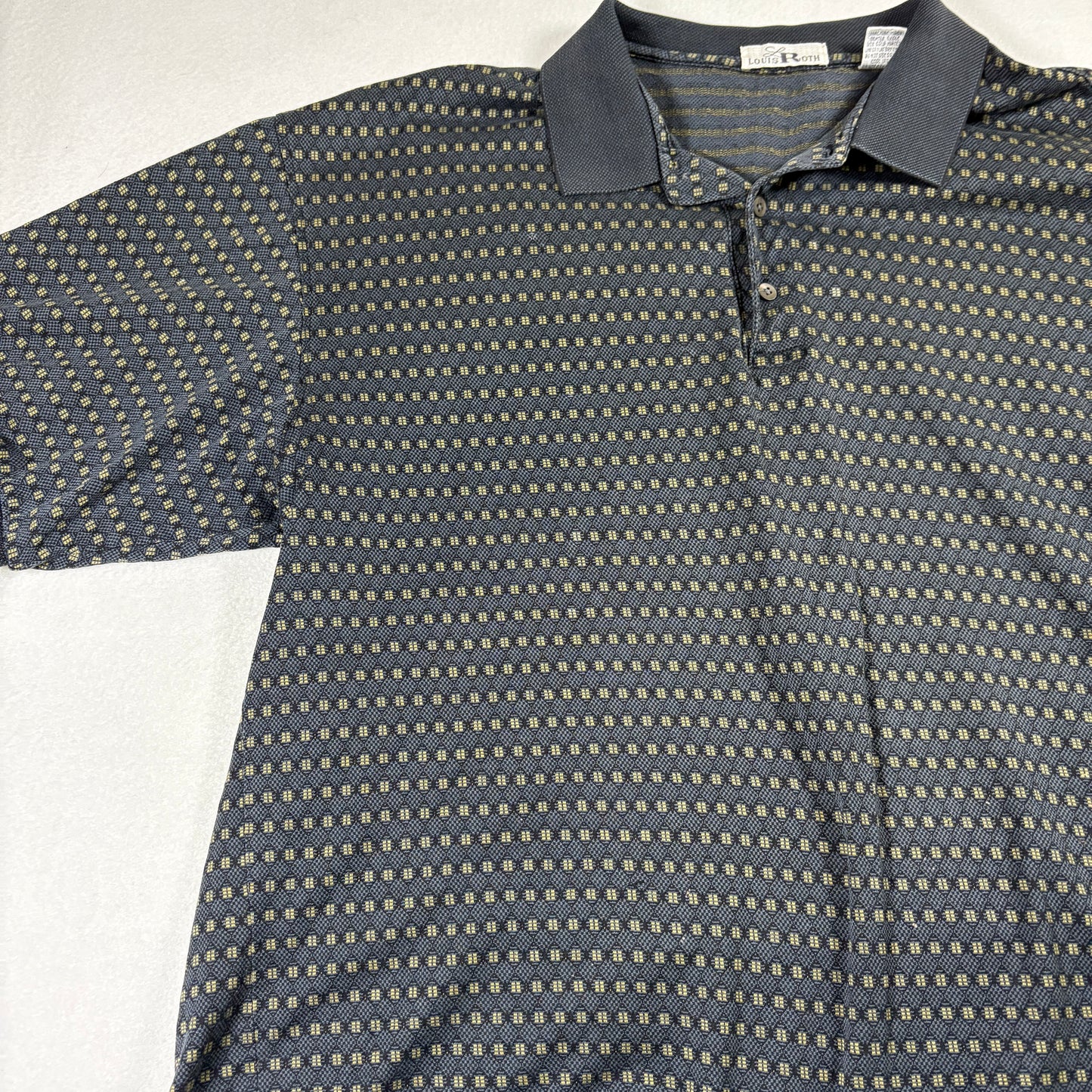 Louis Roth Mens Polo Shirt XXL Black Gold Pattern 90s Vintage Made in Korea