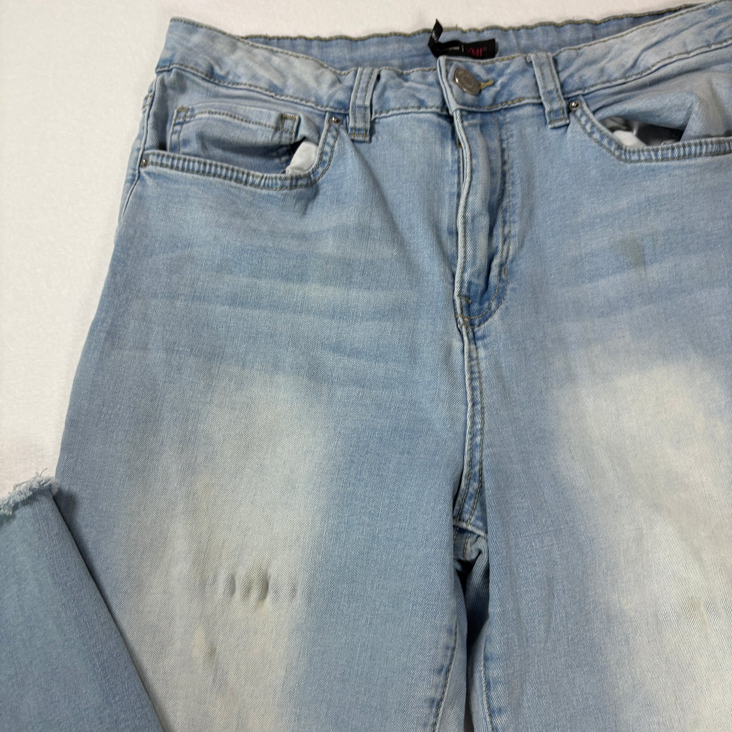YMI Jeans Women’s Light Wash Denim Distressed Raw Hem Baggy Straight Leg