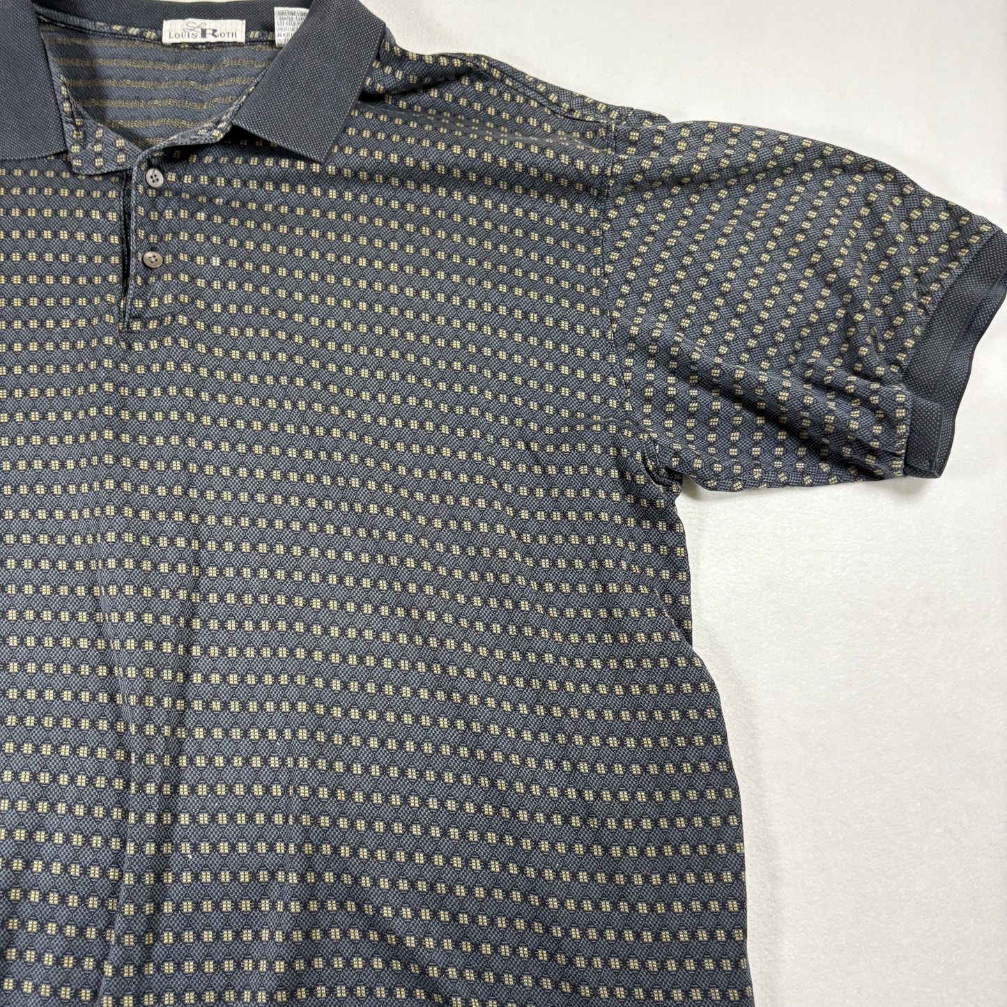 Louis Roth Mens Polo Shirt XXL Black Gold Pattern 90s Vintage Made in Korea