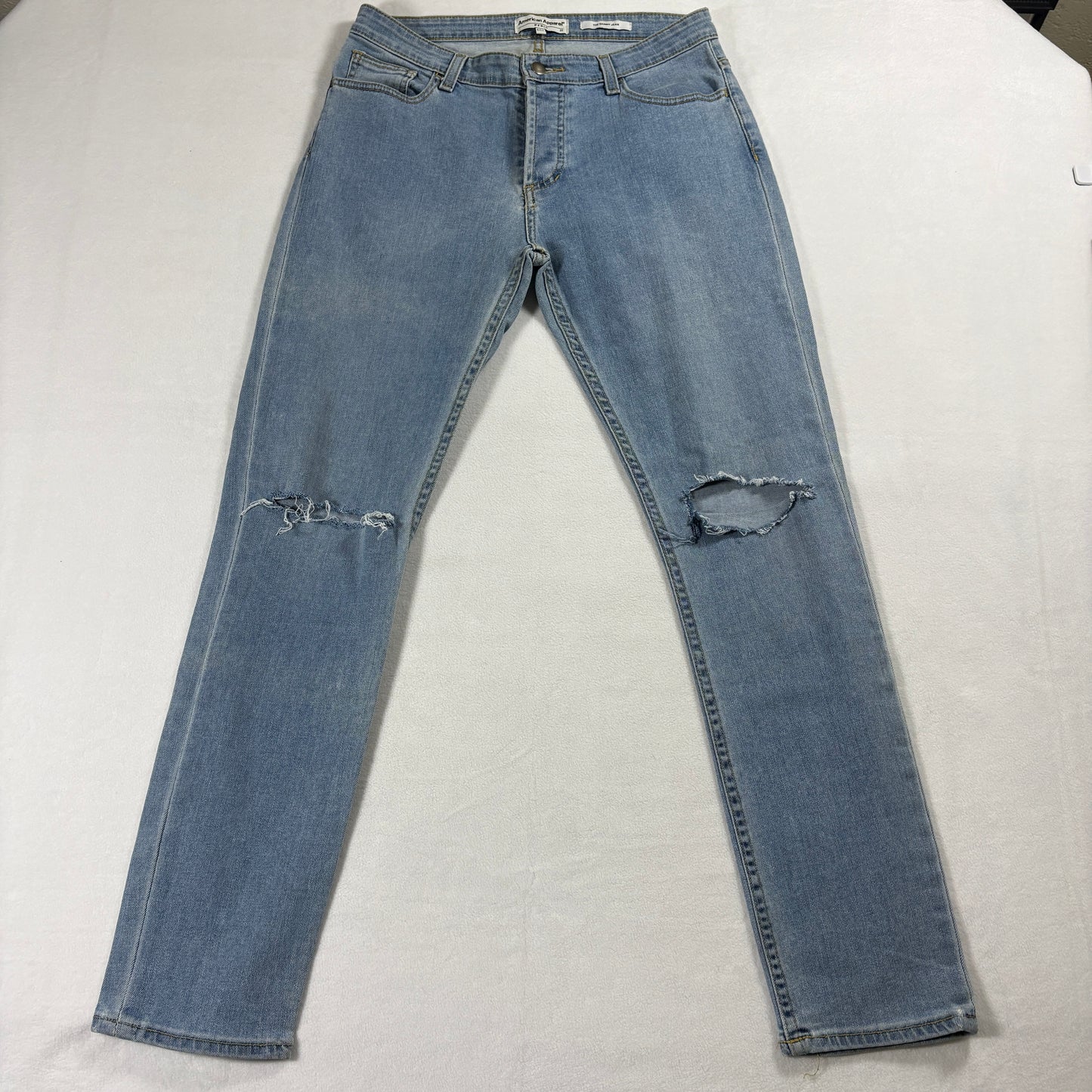 American Apparel Jeans Womens 31 Blue Distressed Skinny Y2K Denim Streetwear Raw