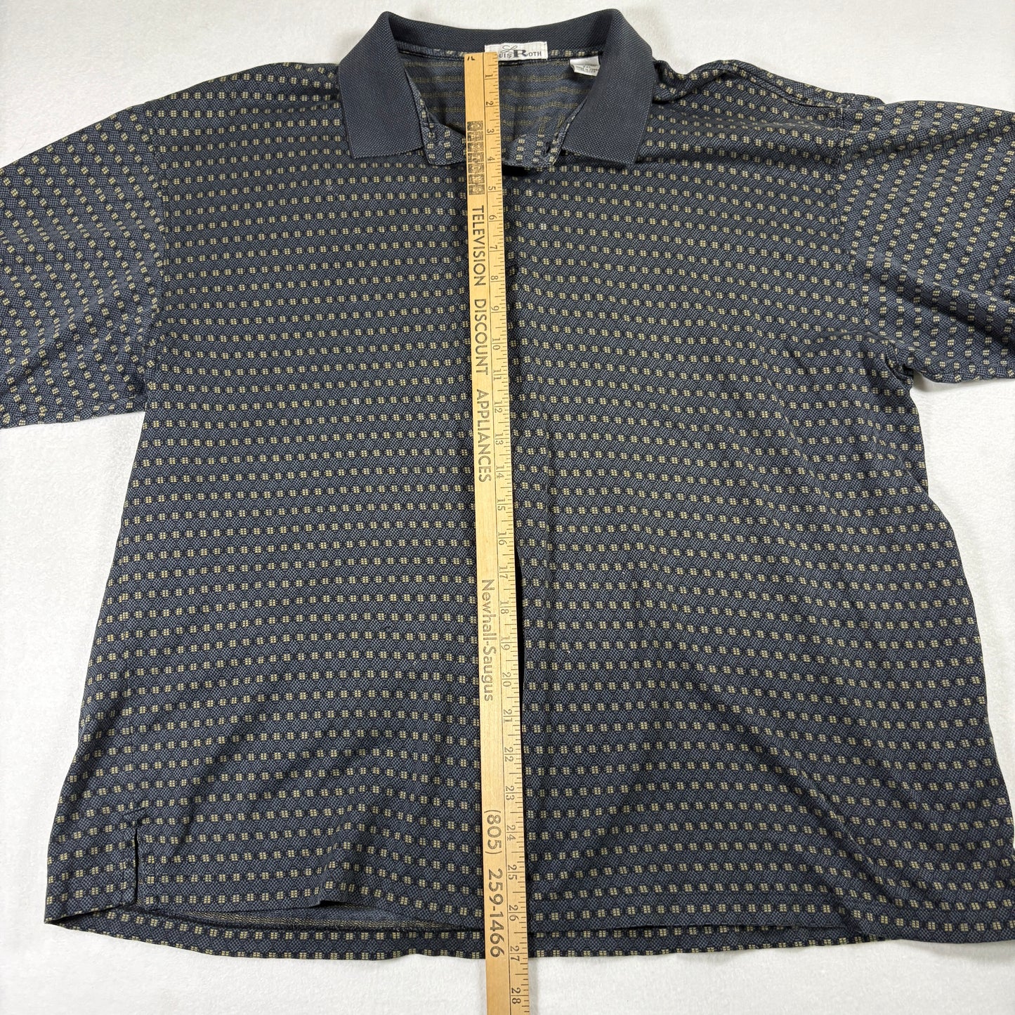 Louis Roth Mens Polo Shirt XXL Black Gold Pattern 90s Vintage Made in Korea