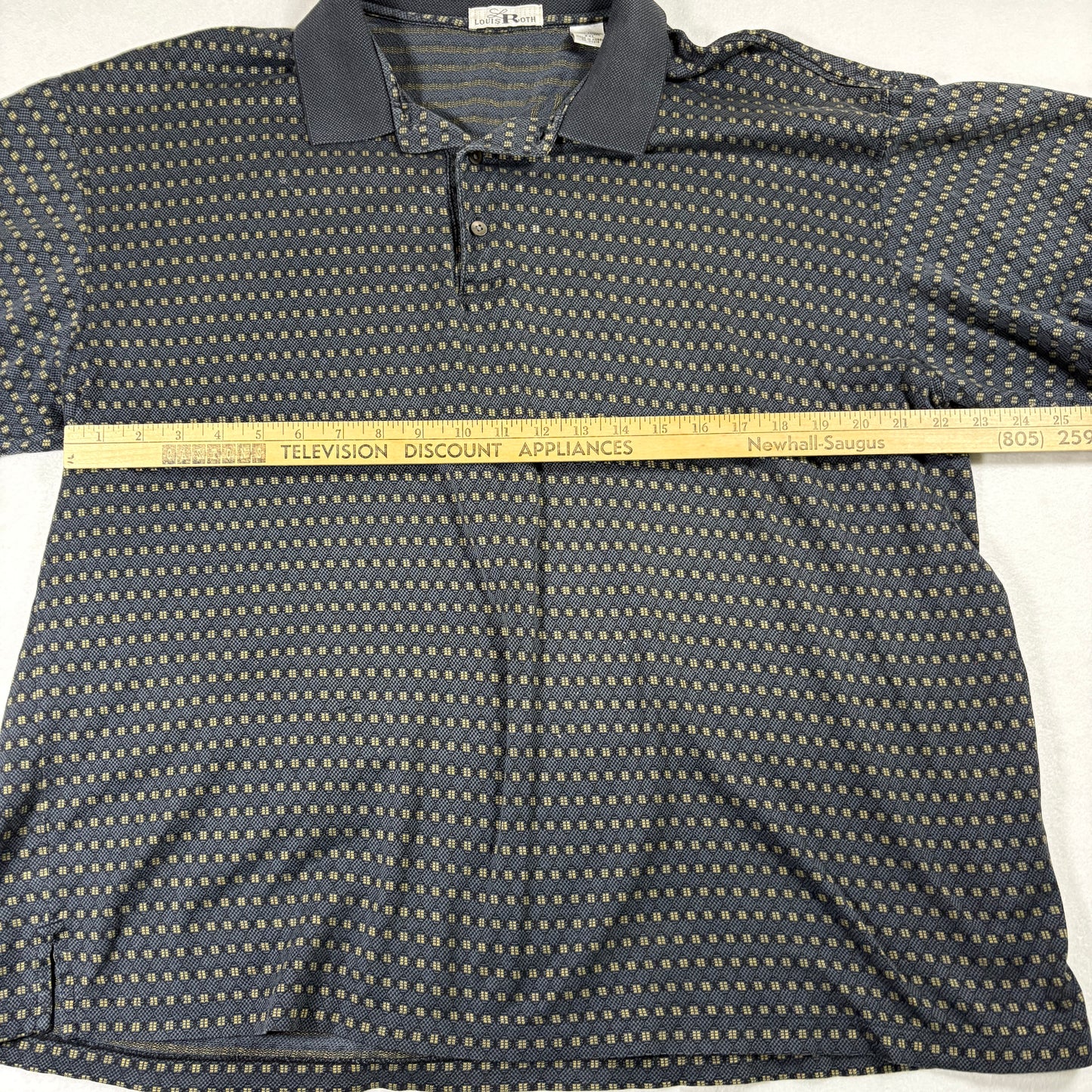 Louis Roth Mens Polo Shirt XXL Black Gold Pattern 90s Vintage Made in Korea