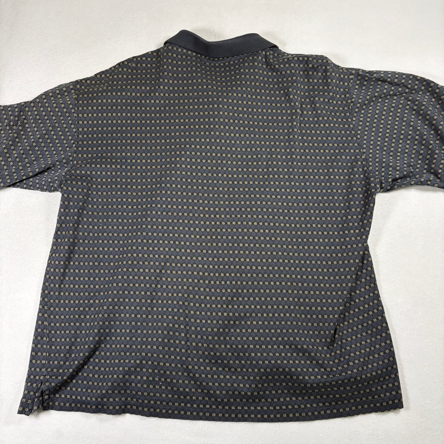 Louis Roth Mens Polo Shirt XXL Black Gold Pattern 90s Vintage Made in Korea