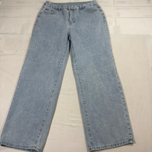 SHEIN Tall L Womens Jeans Light Wash Pink Bow Embroidery Y2K Baggy Denim