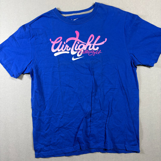 Nike Graphic T Shirt XL Fits Like X Blue Airtight Script Logo Streetwear Tee