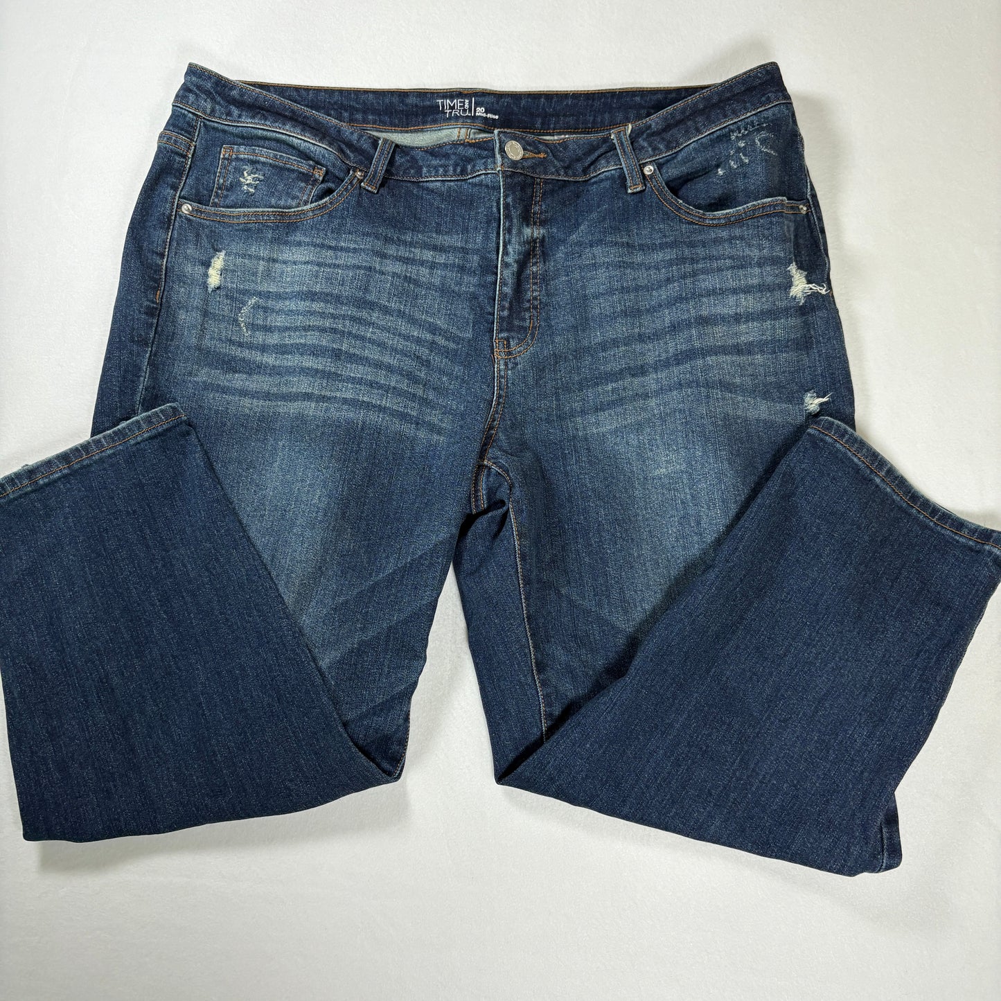 Time and Tru Jeans Women’s 20 Blue Mid Rise Distressed Straight Leg Denim