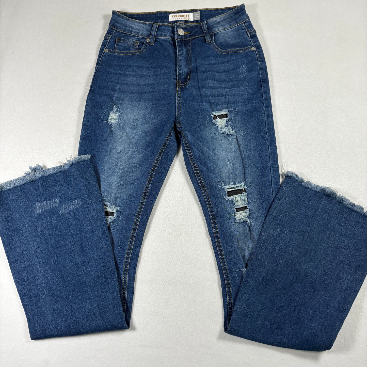 Celebrity Ace Womens Jeans 5/27 Blue Distressed Ripped Y2K Grunge Frayed Hem