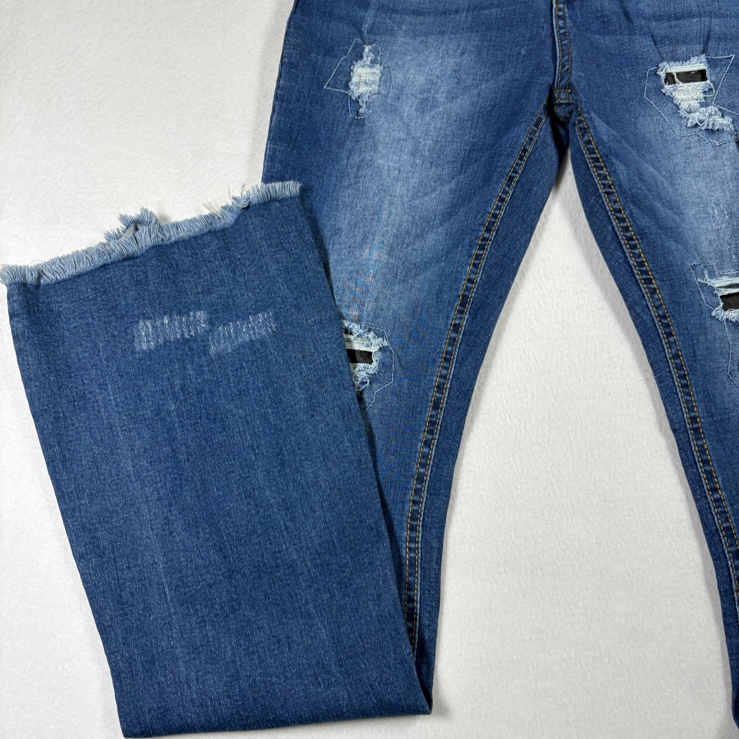 Celebrity Ace Womens Jeans 5/27 Blue Distressed Ripped Y2K Grunge Frayed Hem