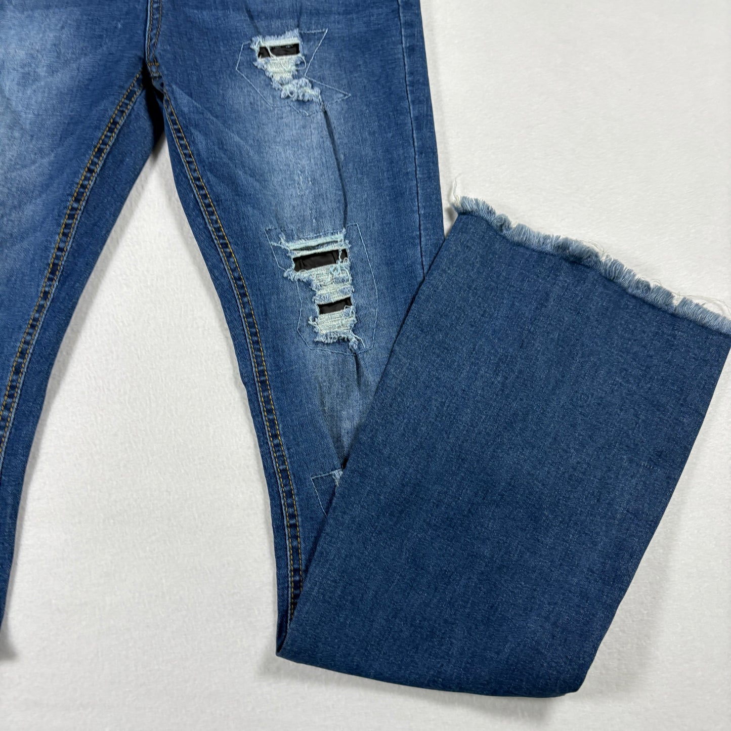 Celebrity Ace Womens Jeans 5/27 Blue Distressed Ripped Y2K Grunge Frayed Hem