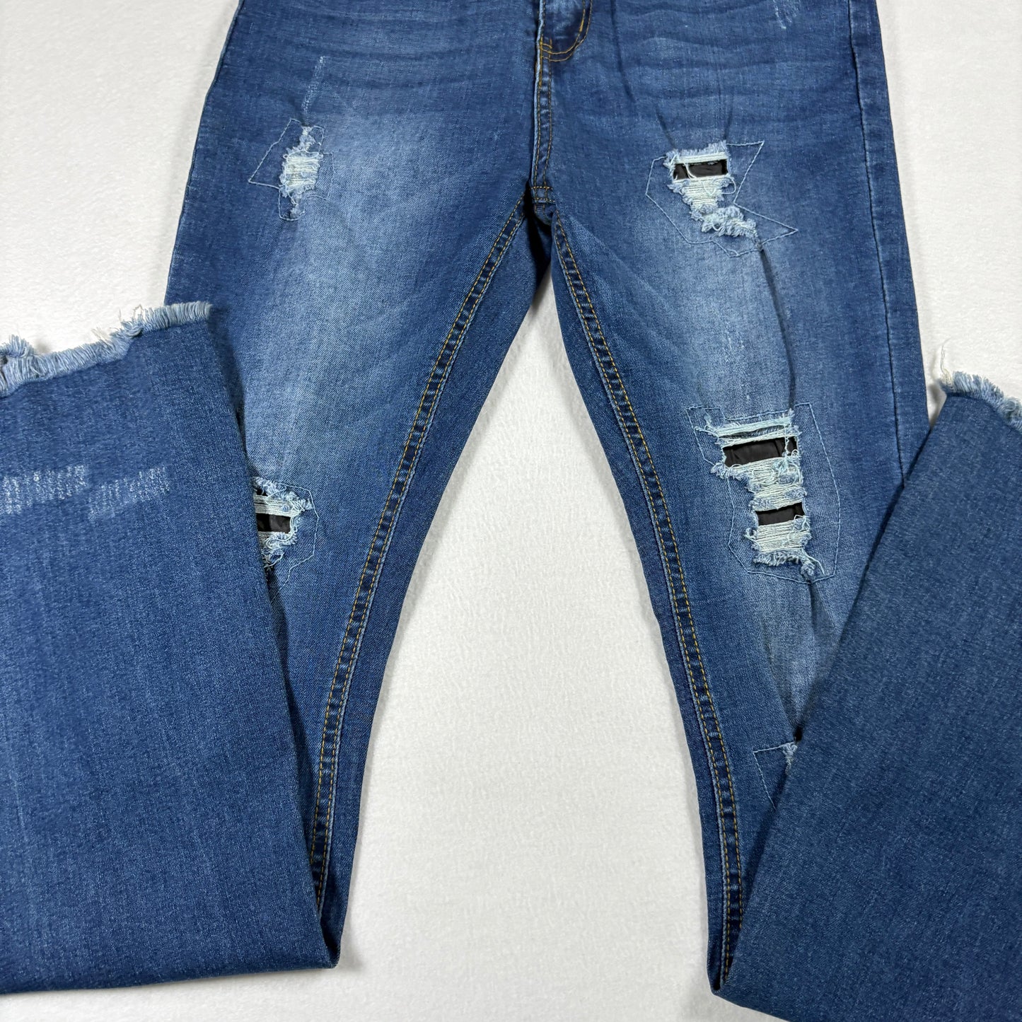 Celebrity Ace Womens Jeans 5/27 Blue Distressed Ripped Y2K Grunge Frayed Hem
