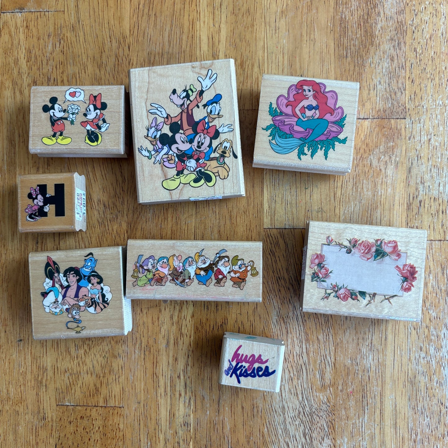 Disney Rubber Stampede Wood Rubber Stamp Mickey Ariel Aladdin Snow White Craft