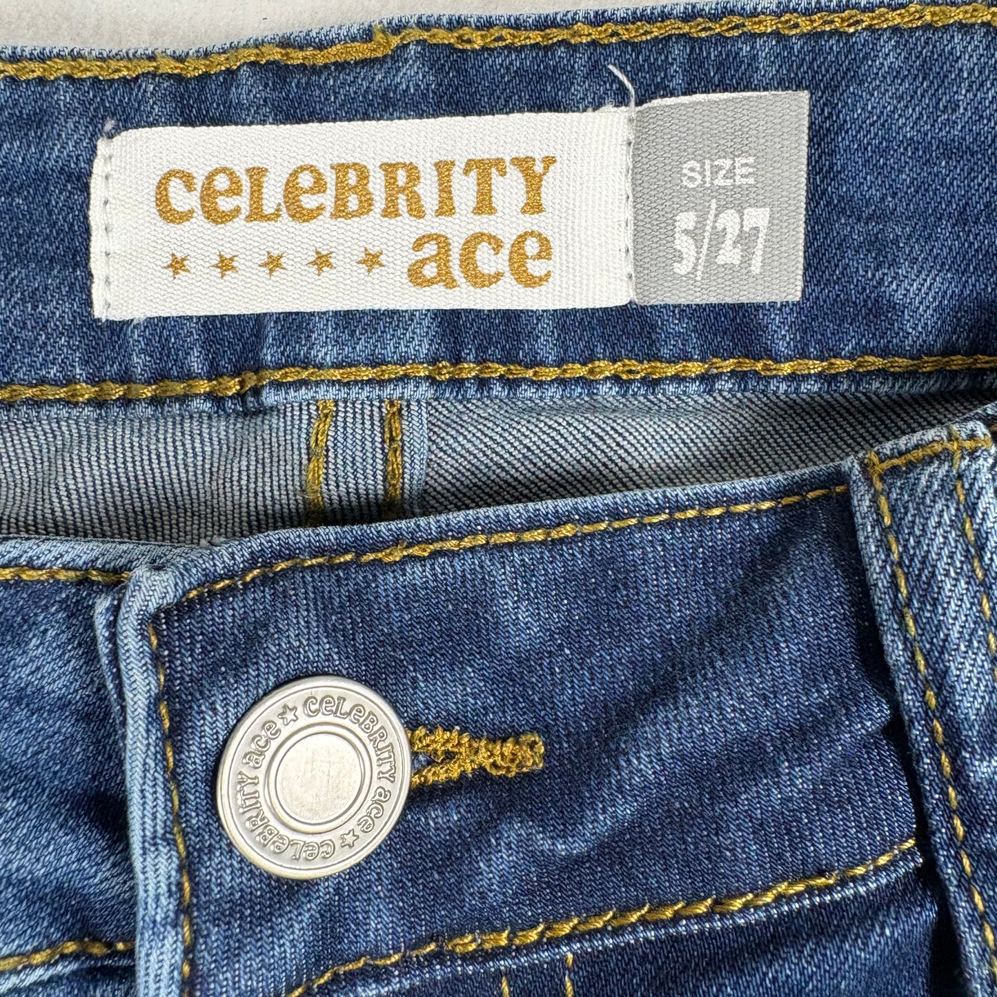 Celebrity Ace Womens Jeans 5/27 Blue Distressed Ripped Y2K Grunge Frayed Hem