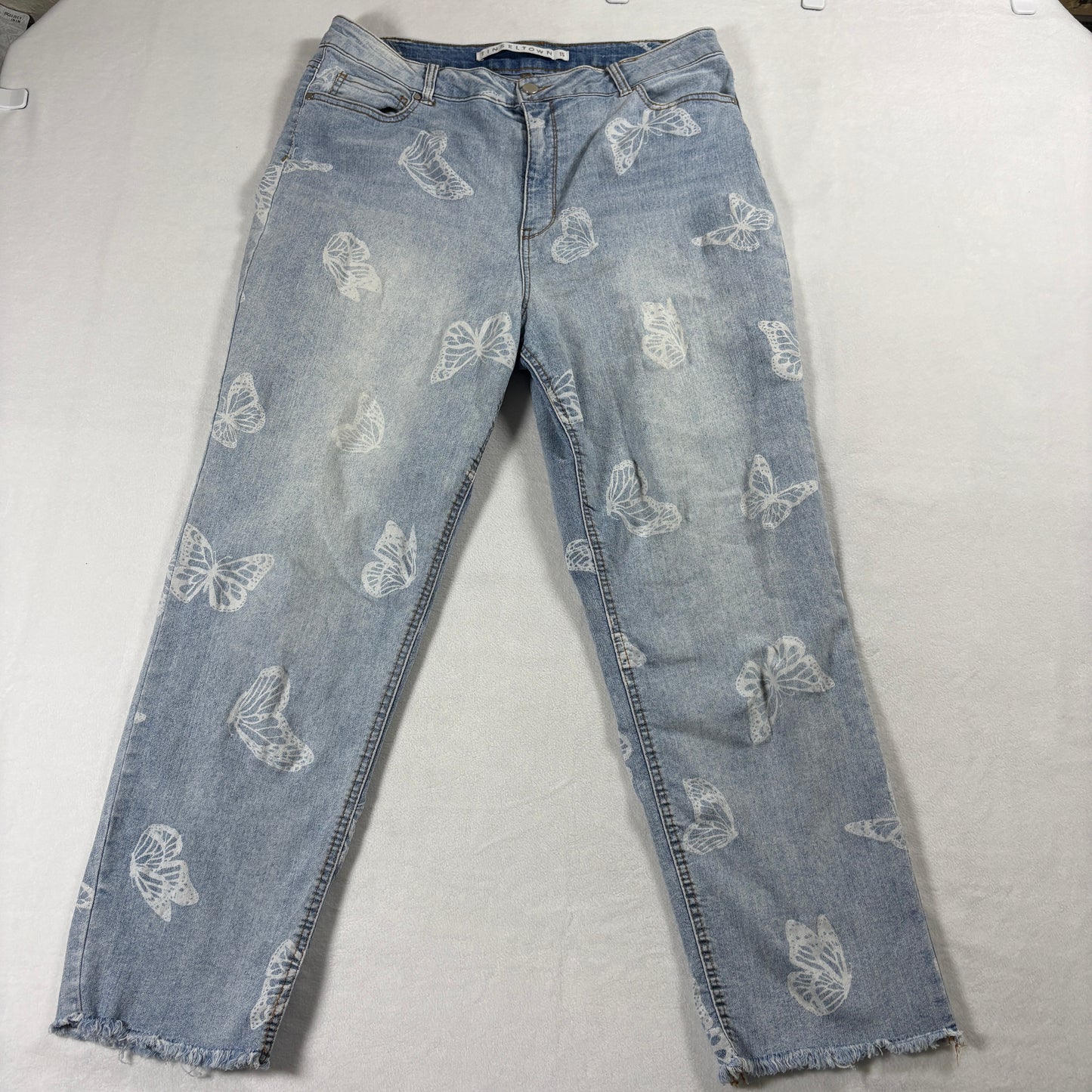 Tinseltown Jeans Womens 15 Butterfly Print Raw Hem Y2K Straight Denim Vintage90s