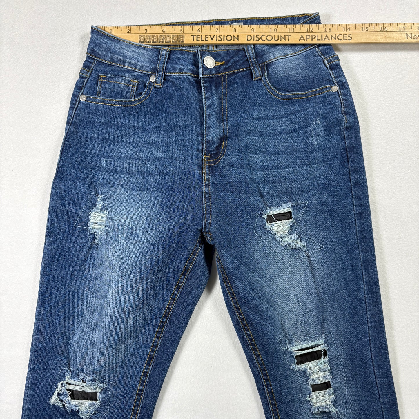 Celebrity Ace Womens Jeans 5/27 Blue Distressed Ripped Y2K Grunge Frayed Hem