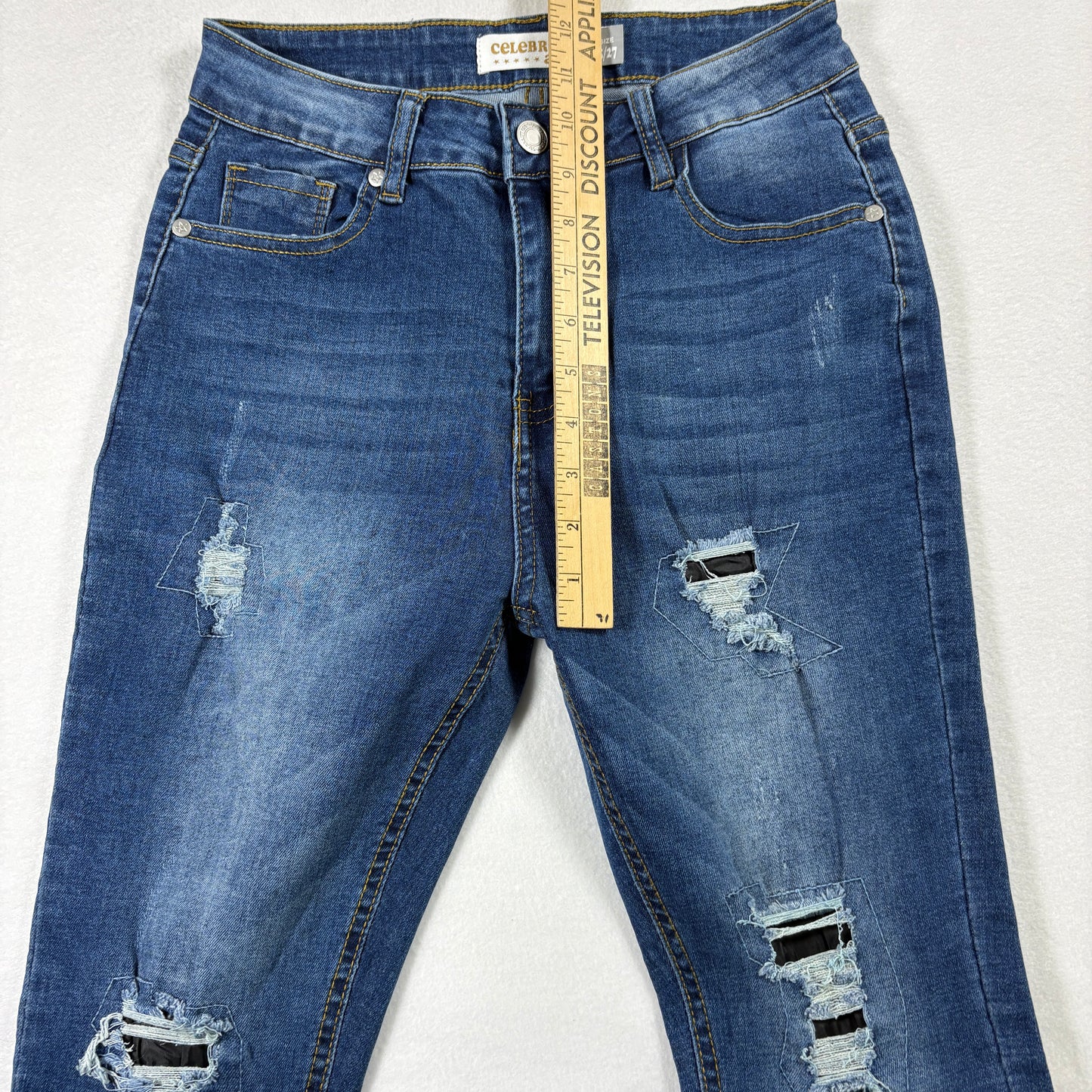 Celebrity Ace Womens Jeans 5/27 Blue Distressed Ripped Y2K Grunge Frayed Hem