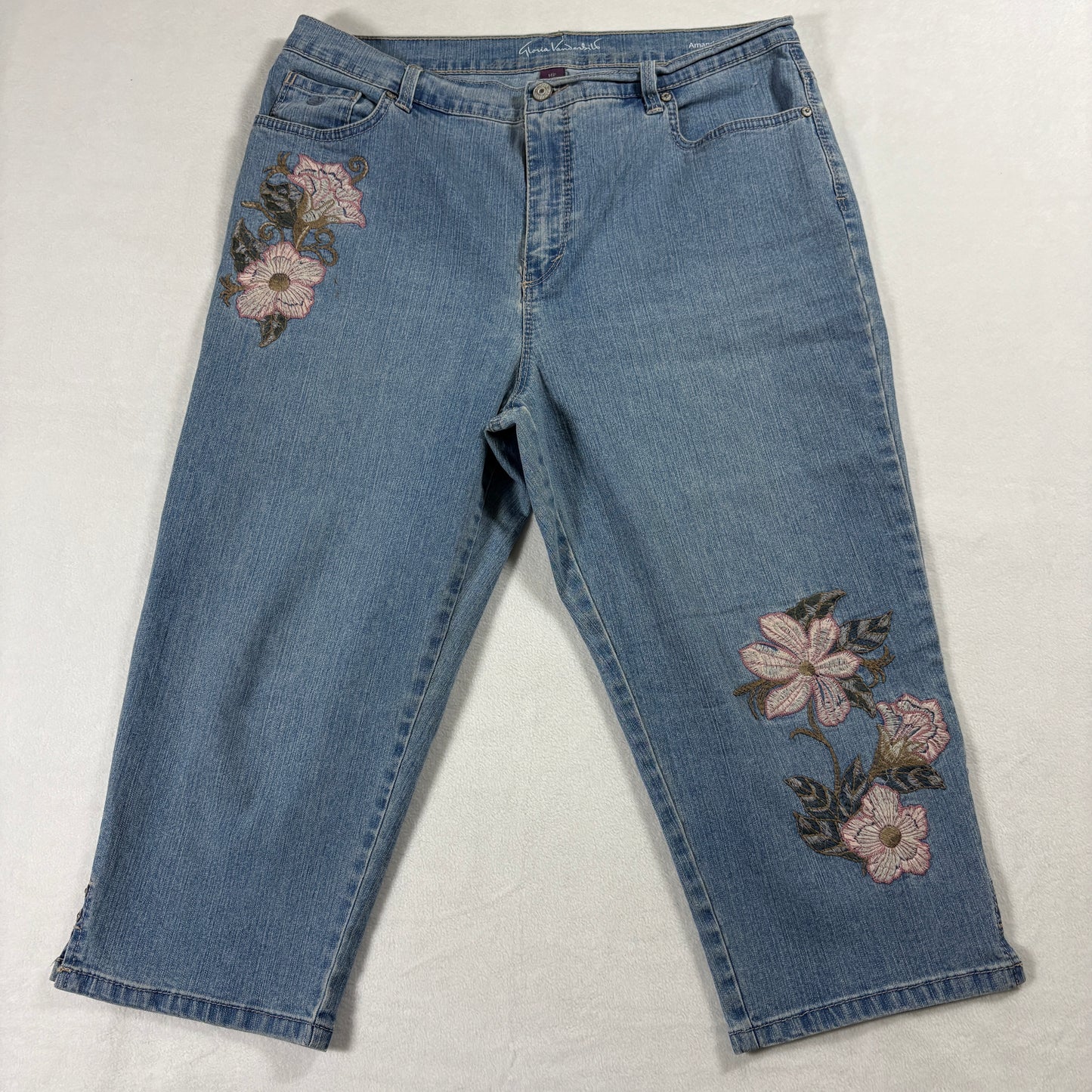 Gloria Vanderbilt Jeans Womens 14 Petite Embroidered Floral Straight Denim Y2K90s