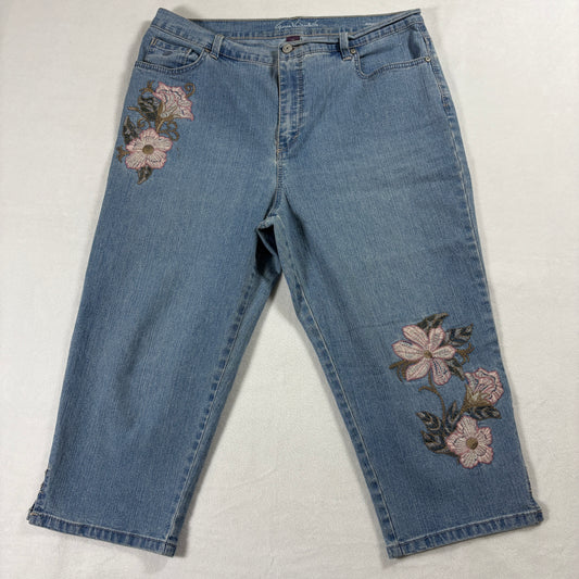 Gloria Vanderbilt Jeans Womens 14 Petite Embroidered Floral Straight Denim Y2K90s