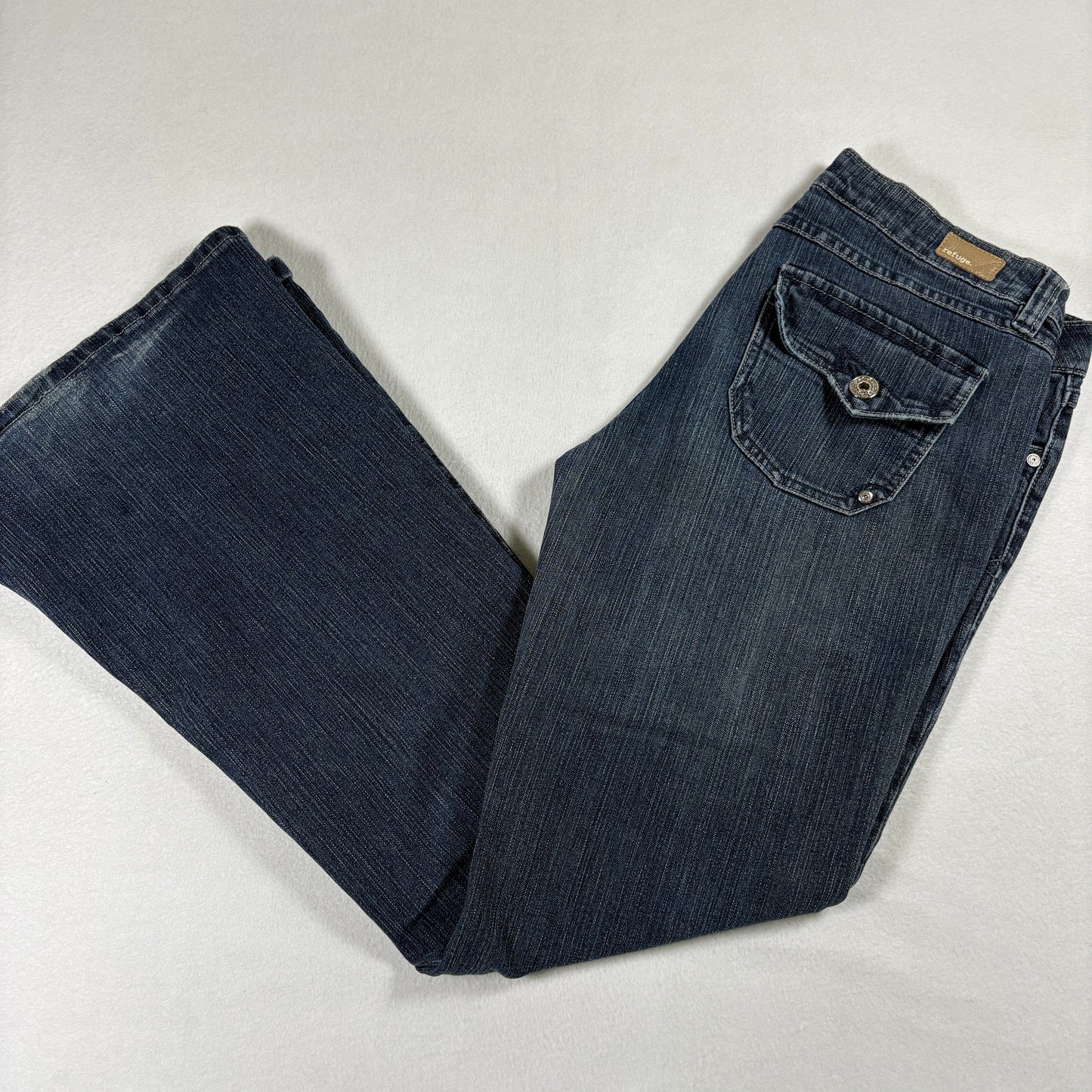 Refuge Womens Jeans 11 Blue Button Fly Y2K Vintage Grunge Stretch Bootcut Denim
