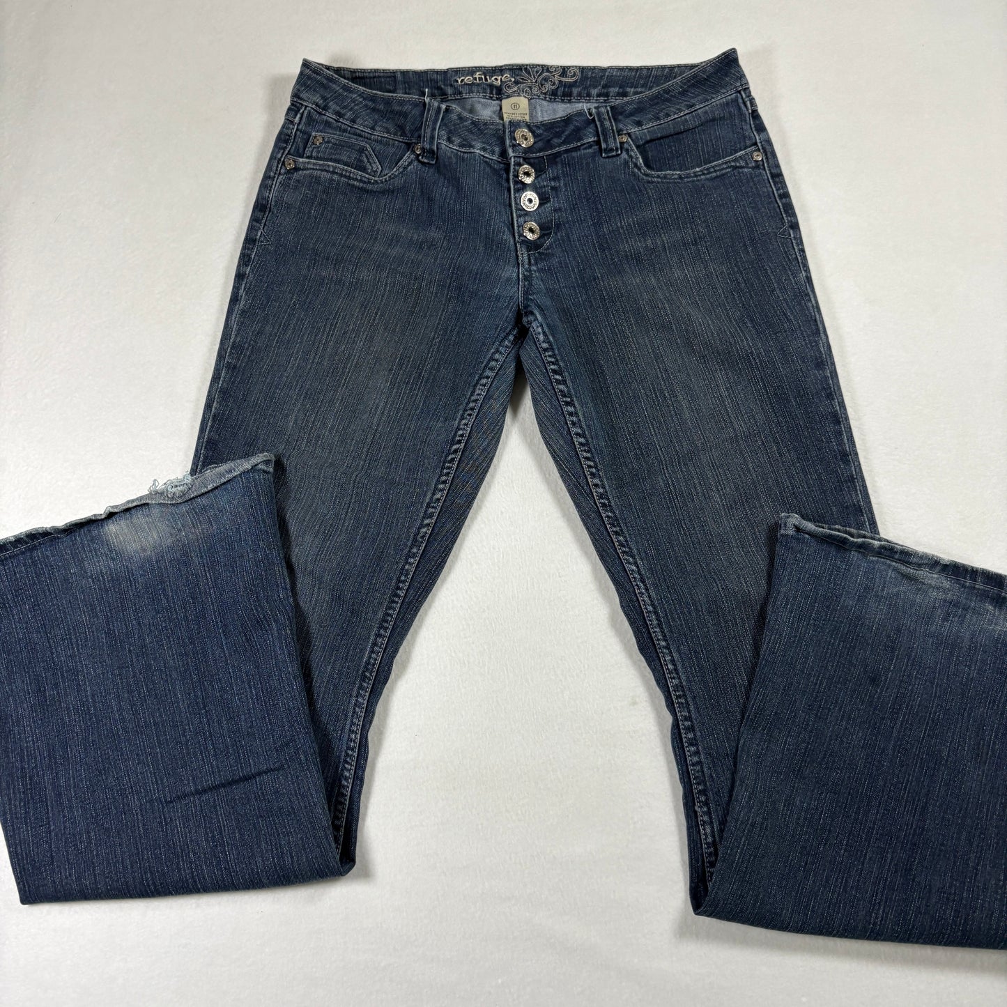 Refuge Womens Jeans 11 Blue Button Fly Y2K Vintage Grunge Stretch Bootcut Denim