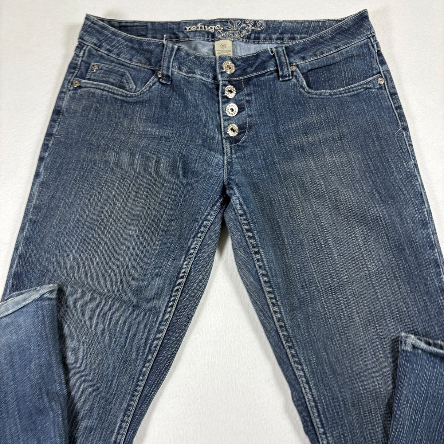 Refuge Womens Jeans 11 Blue Button Fly Y2K Vintage Grunge Stretch Bootcut Denim