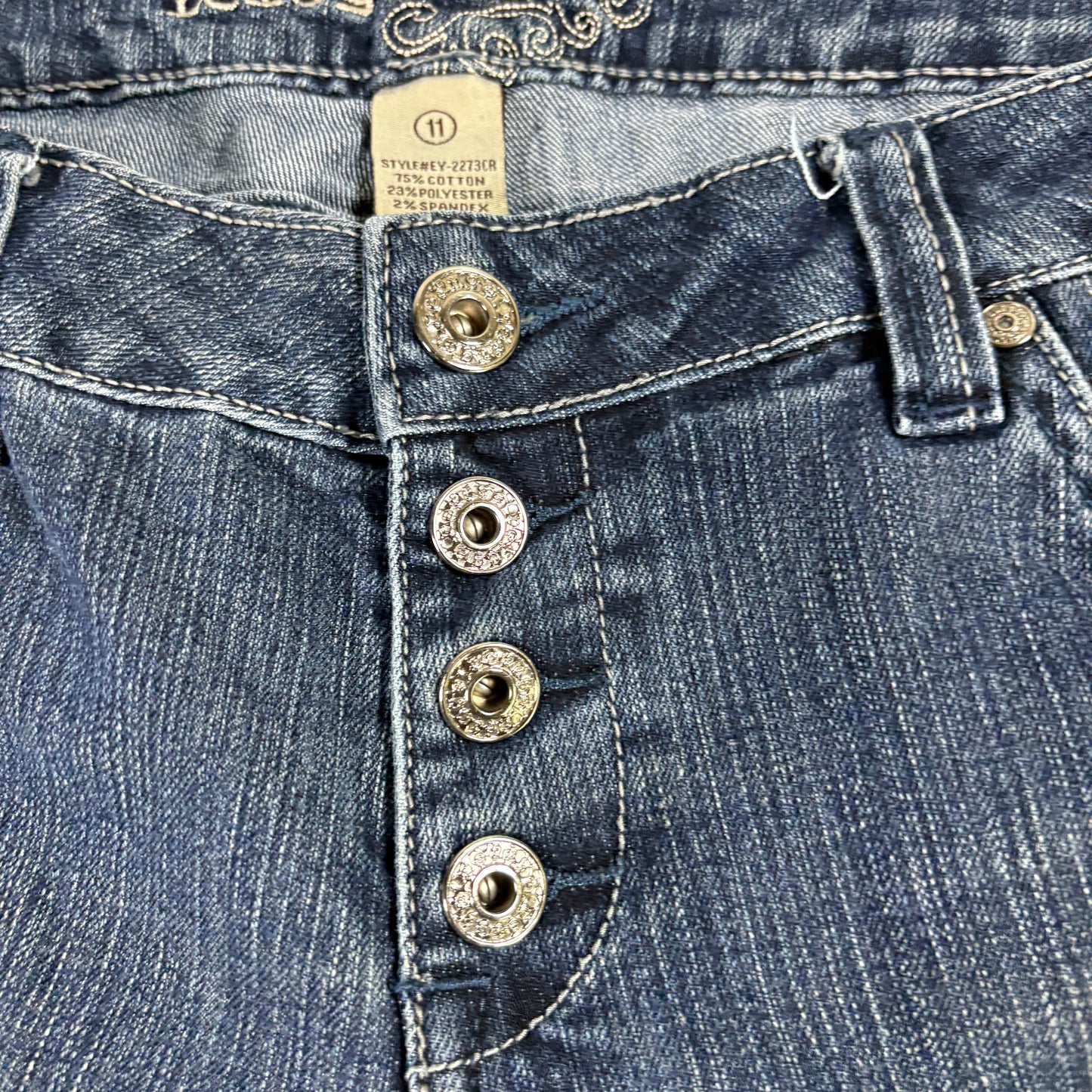 Refuge Womens Jeans 11 Blue Button Fly Y2K Vintage Grunge Stretch Bootcut Denim