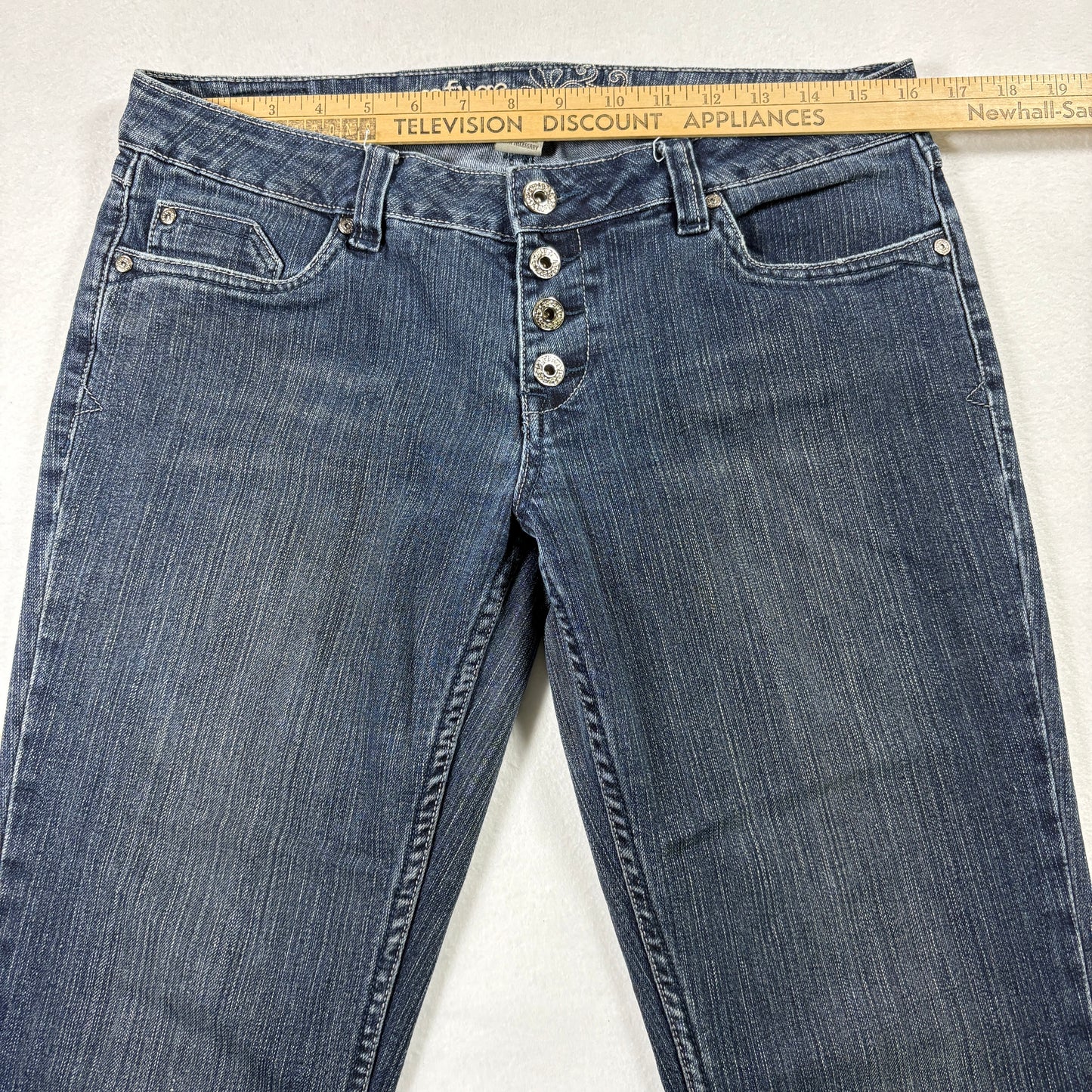 Refuge Womens Jeans 11 Blue Button Fly Y2K Vintage Grunge Stretch Bootcut Denim