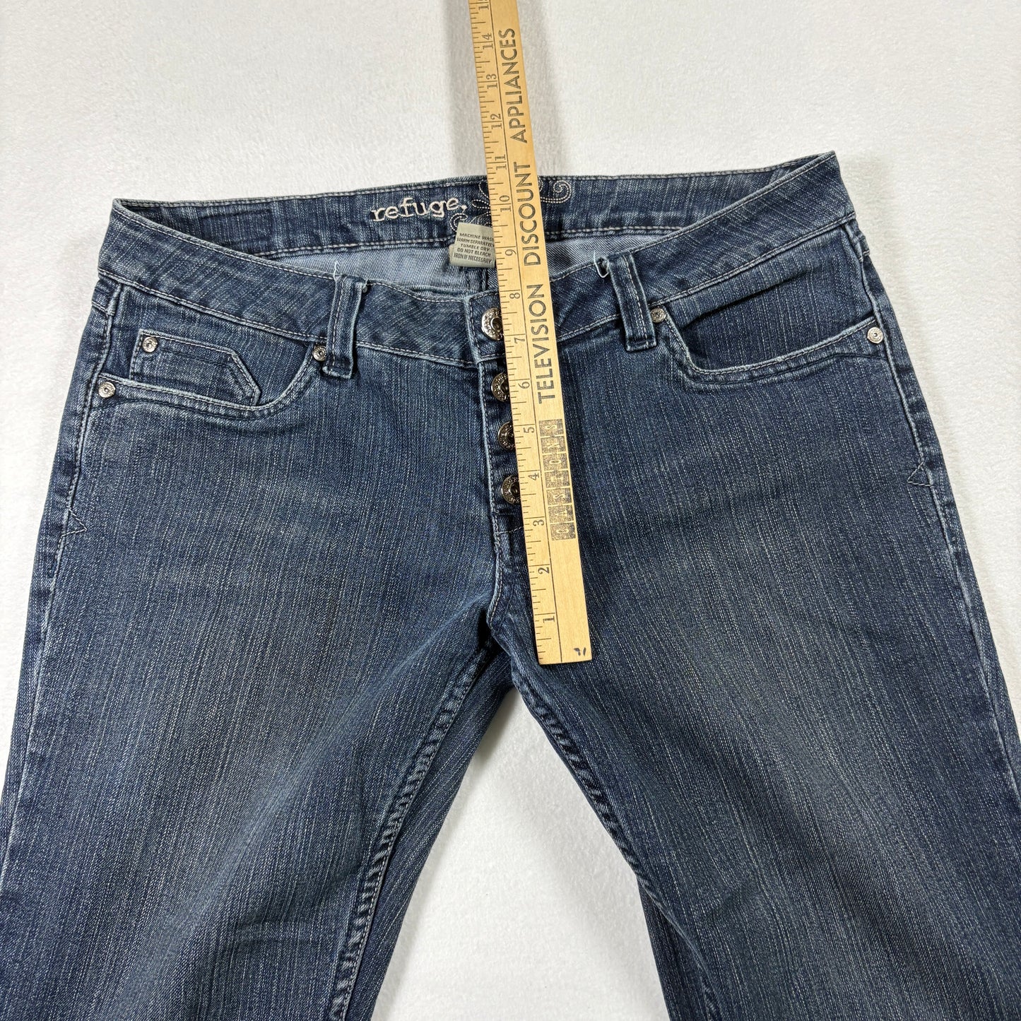 Refuge Womens Jeans 11 Blue Button Fly Y2K Vintage Grunge Stretch Bootcut Denim