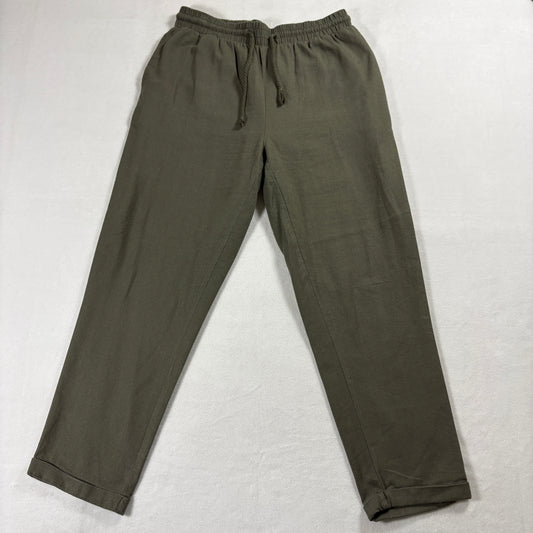 Gisono Pants Womens M Linen Olive Green Elastic Waist Drawstring Casual Y2K Soft