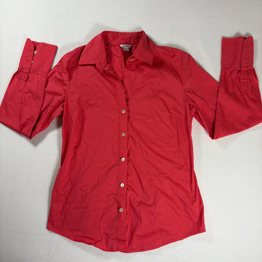 Calvin Klein Women’s Button Up Shirt Red Long Sleeve Collared Blouse Medium