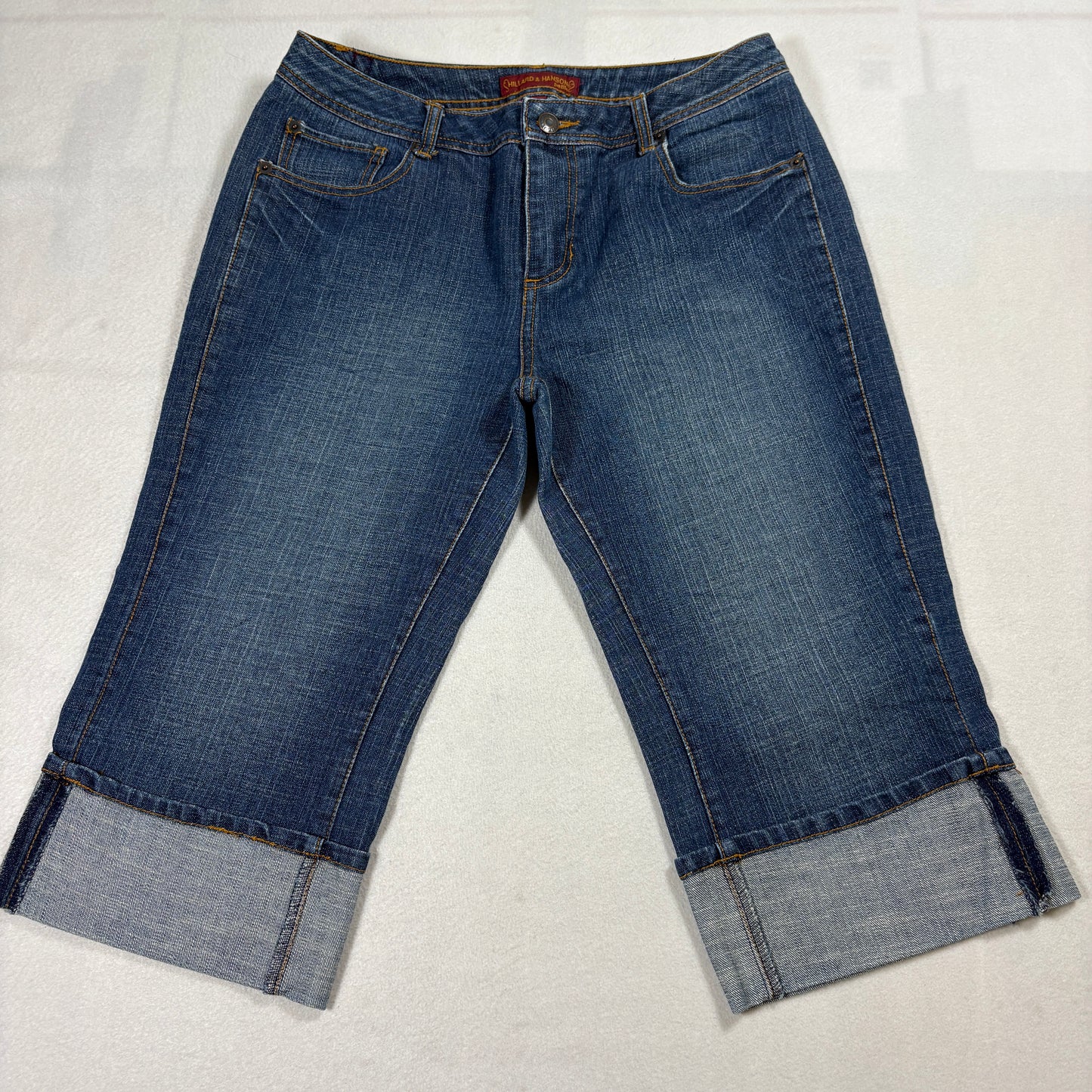 Hillard & Hanson Petite Womens Jeans 8P Dark Wash Cuffed Capri Y2K Denim