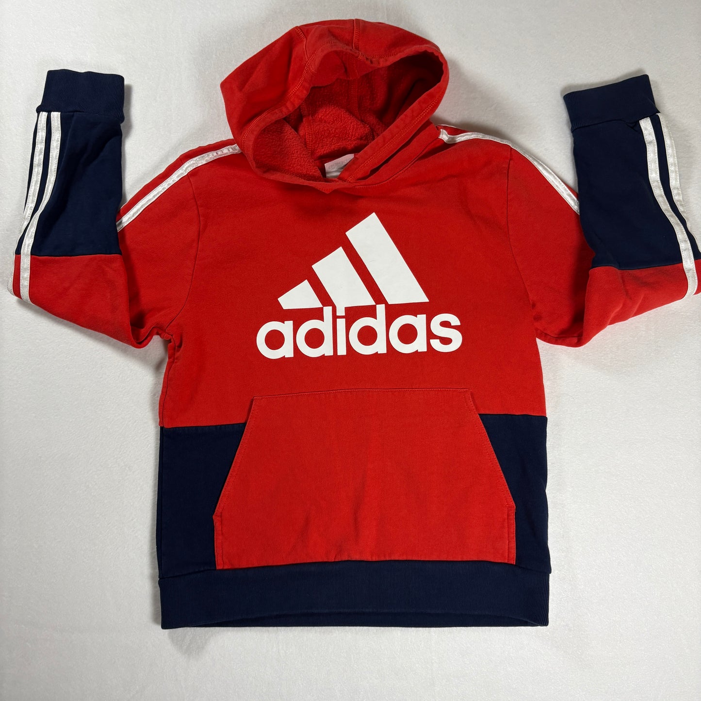 Adidas Kids Hoodie Red Navy Pullover Sweatshirt Logo Medium 10/12