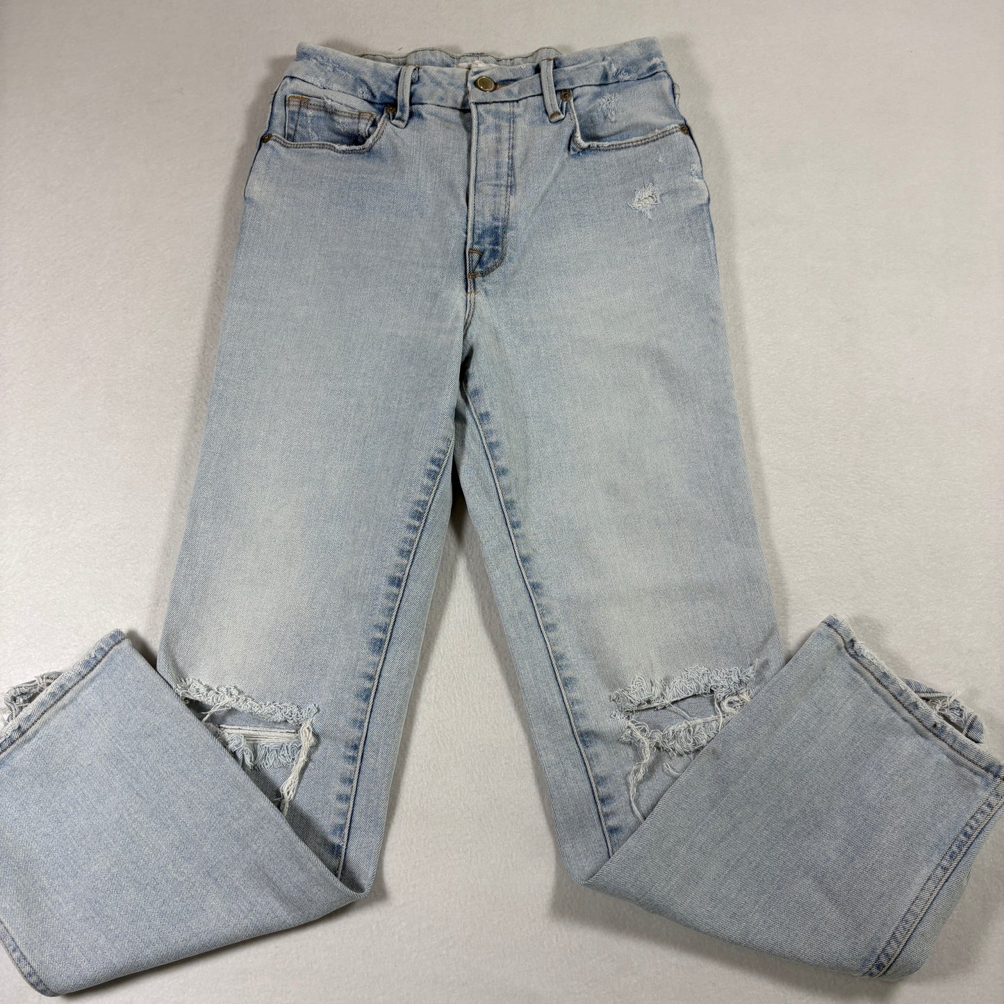 Good American Womens Jeans 4/27 Light Wash Distressed Ripped Y2K Grunge Denim