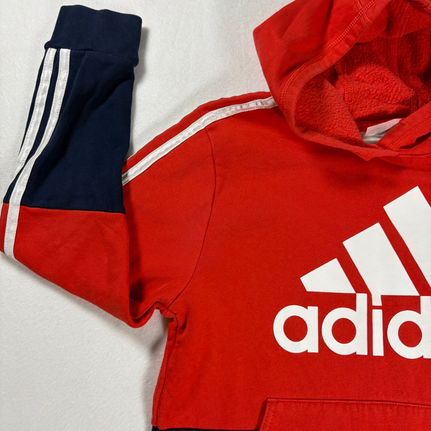 Adidas Kids Hoodie Red Navy Pullover Sweatshirt Logo Medium 10/12
